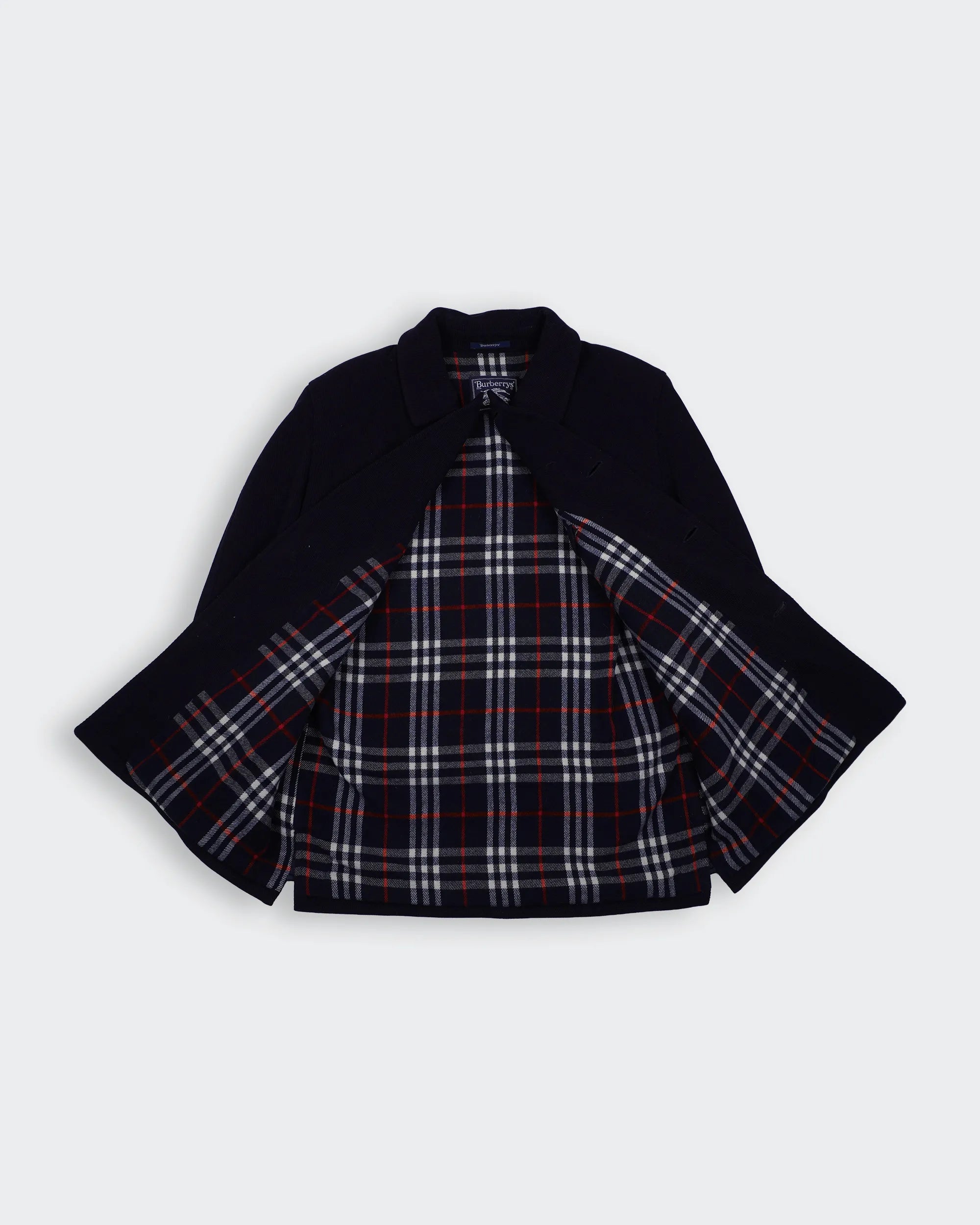 Burberry 1990's Navy Wool Overcoat - XL