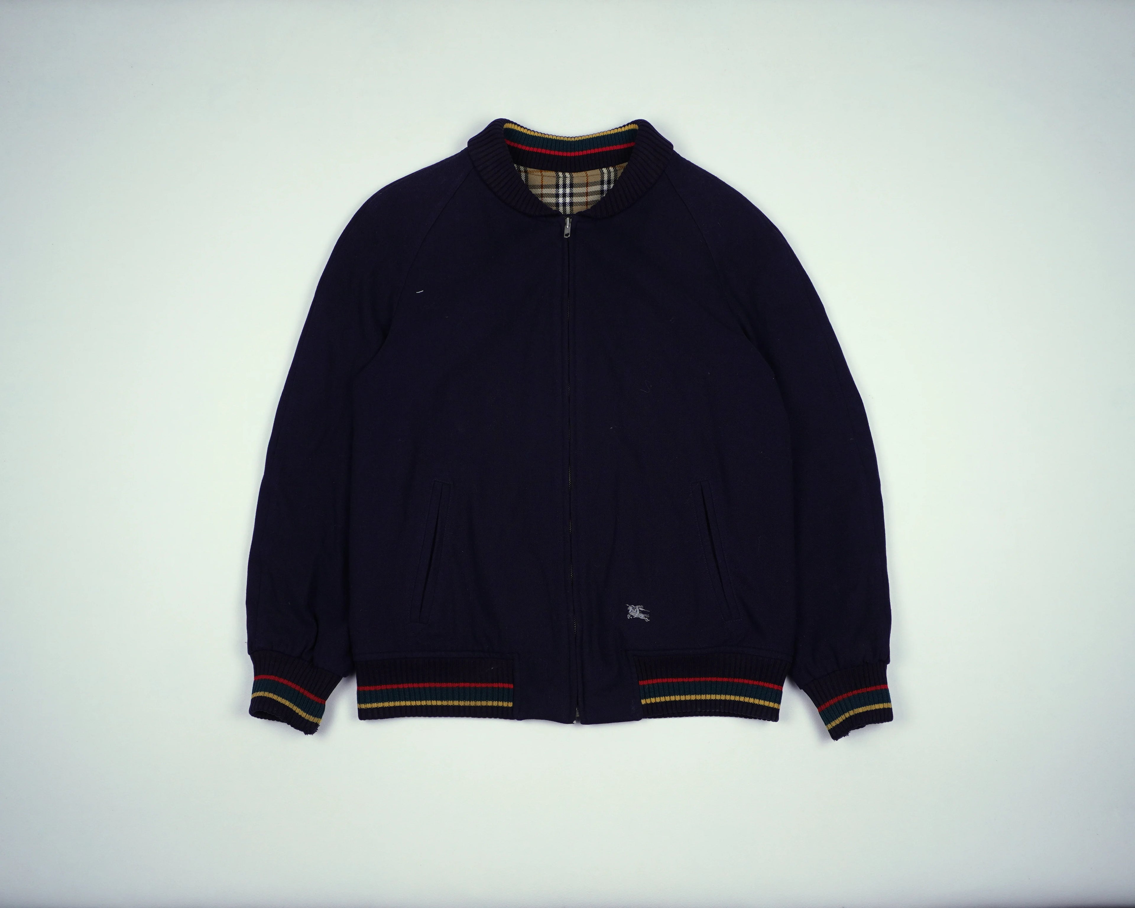Burberry Navy Harrington Jacket S Wool