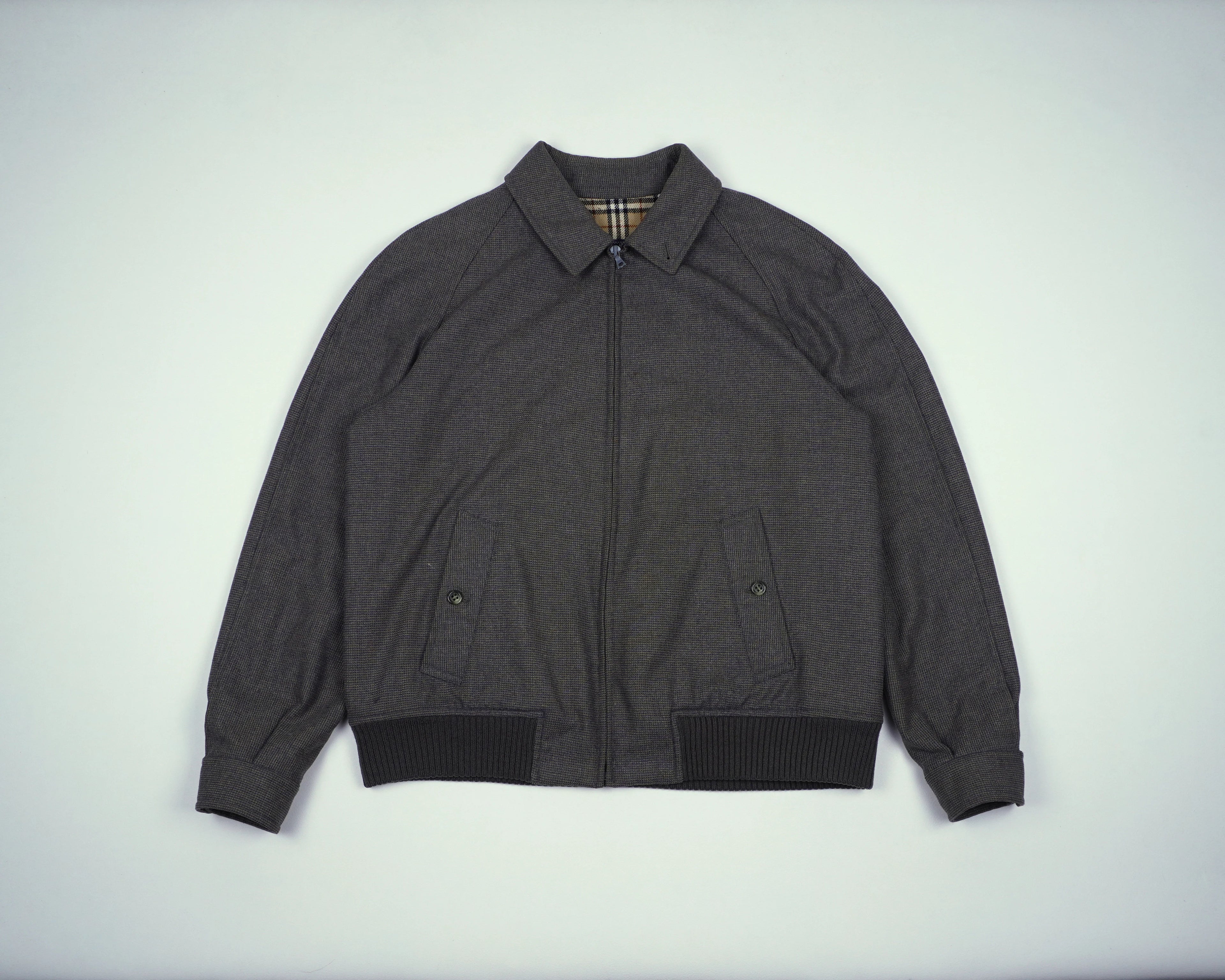 Burberry Grey Harrington Jacket M Cotton, Wool