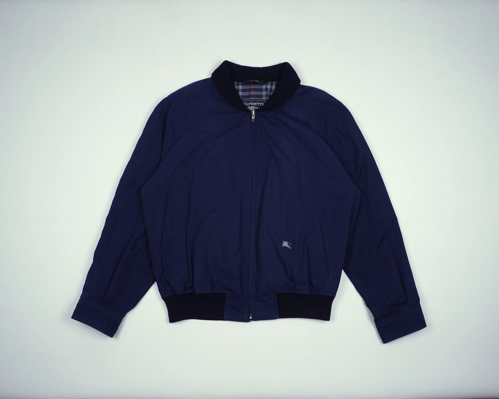 Burberry Navy Bomber Jacket L Polyester, Cotton