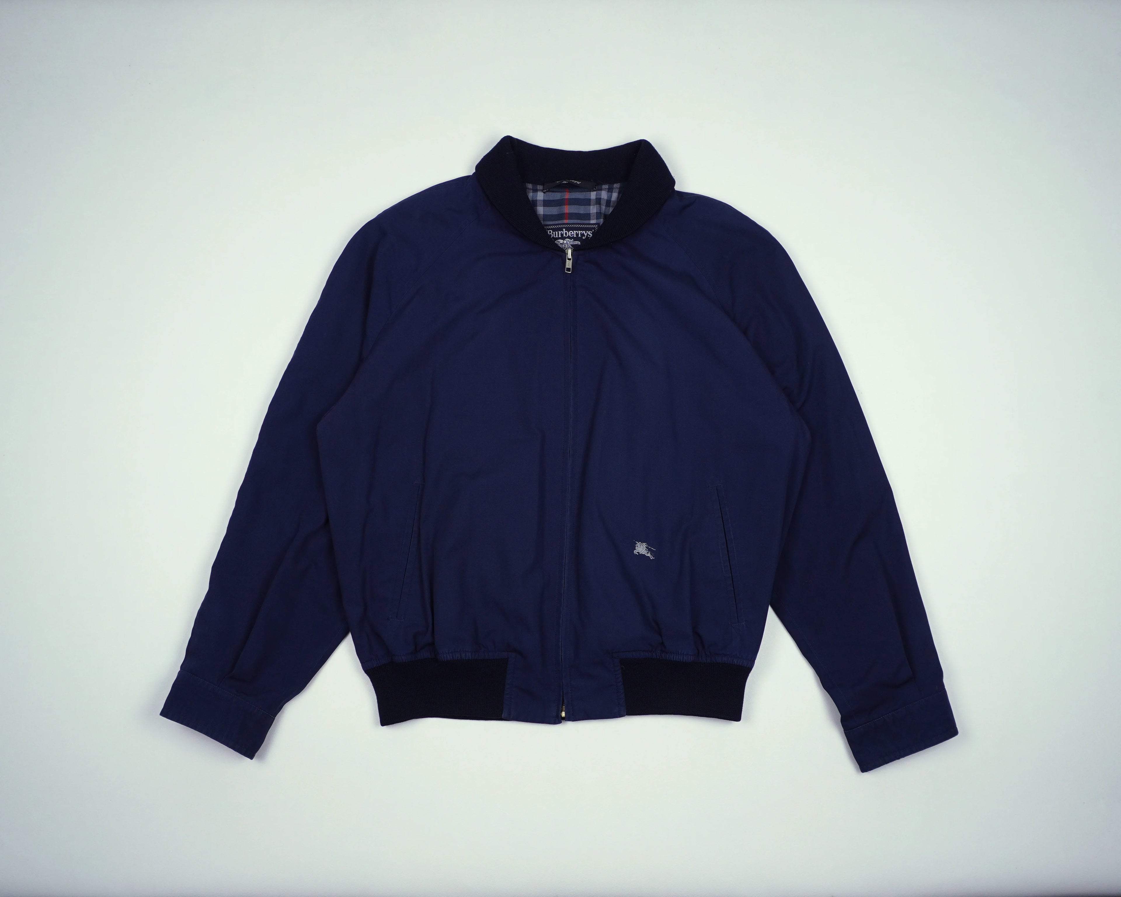 Burberry Navy Bomber Jacket L Polyester, Cotton
