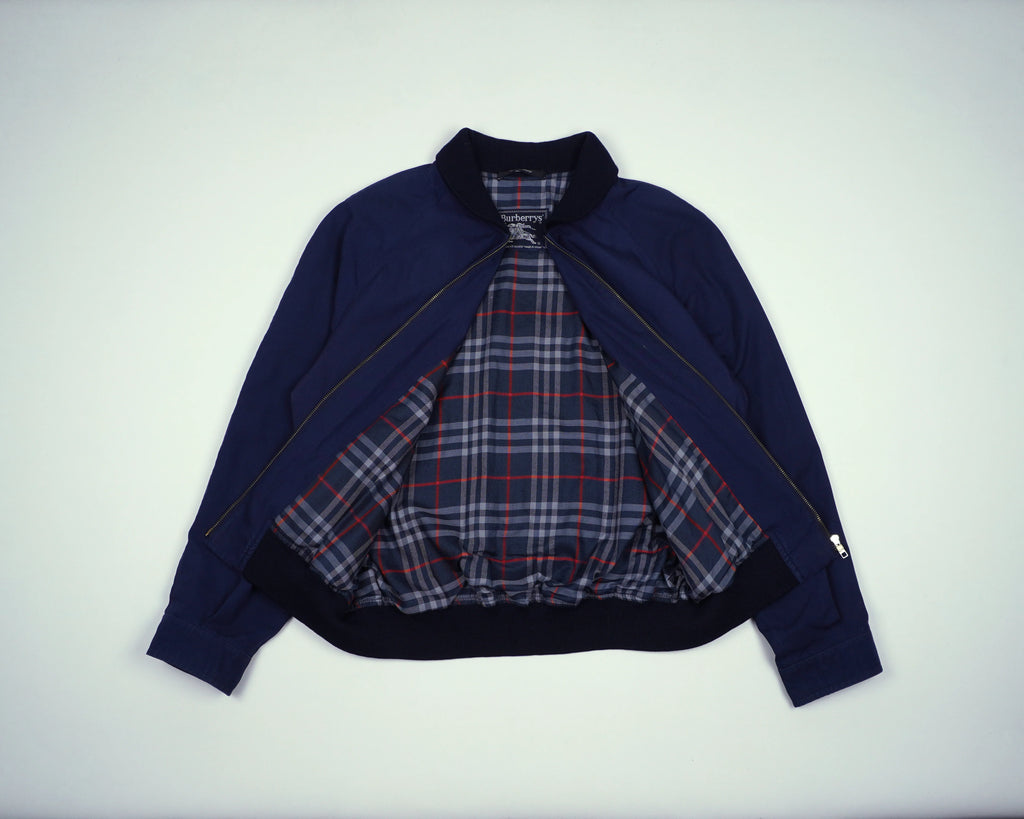 Burberry Navy Bomber Jacket L Polyester, Cotton