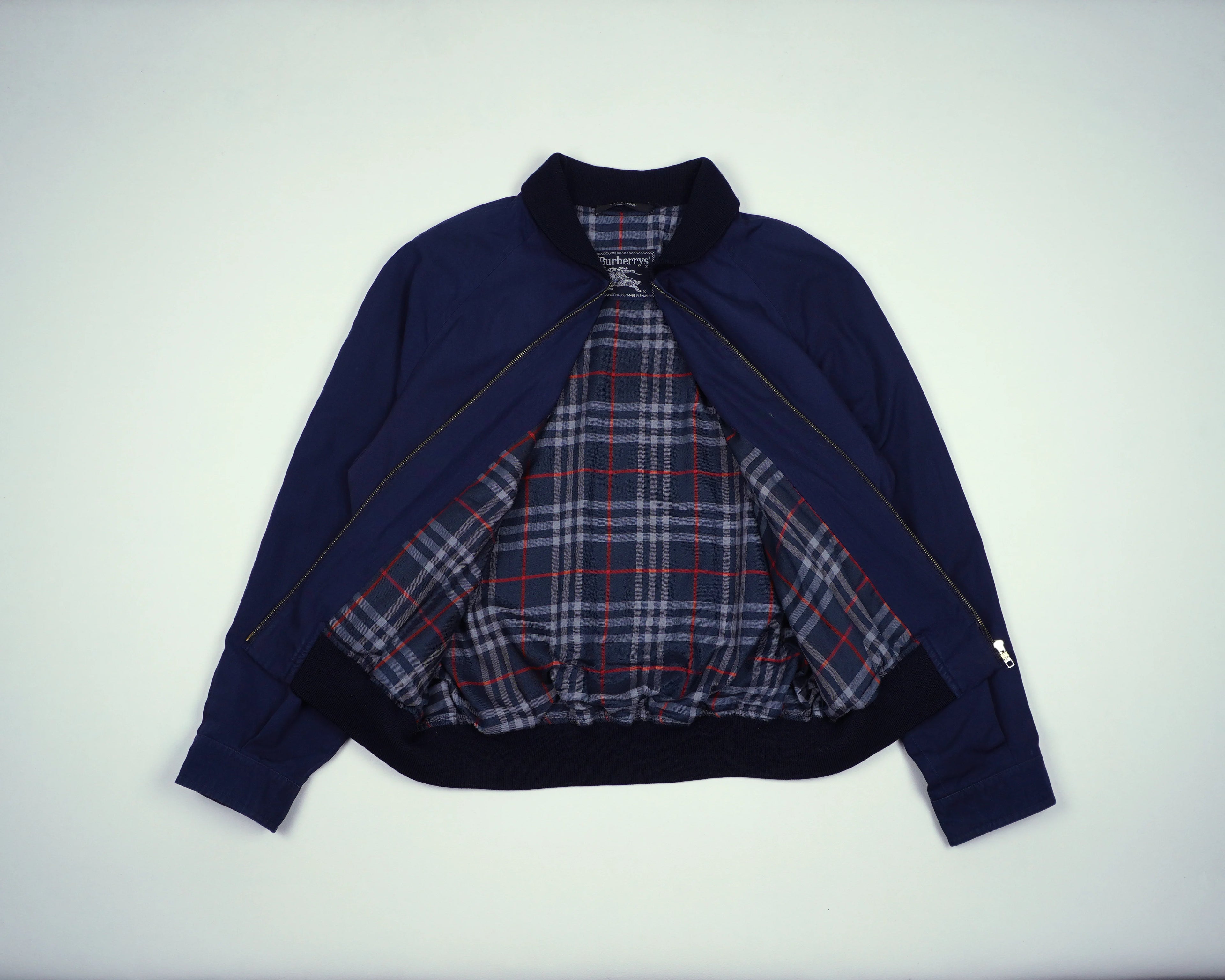 Burberry Navy Bomber Jacket L Polyester, Cotton