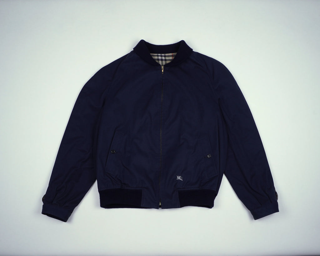 Burberry Navy Bomber Jacket L Polyester, Cotton