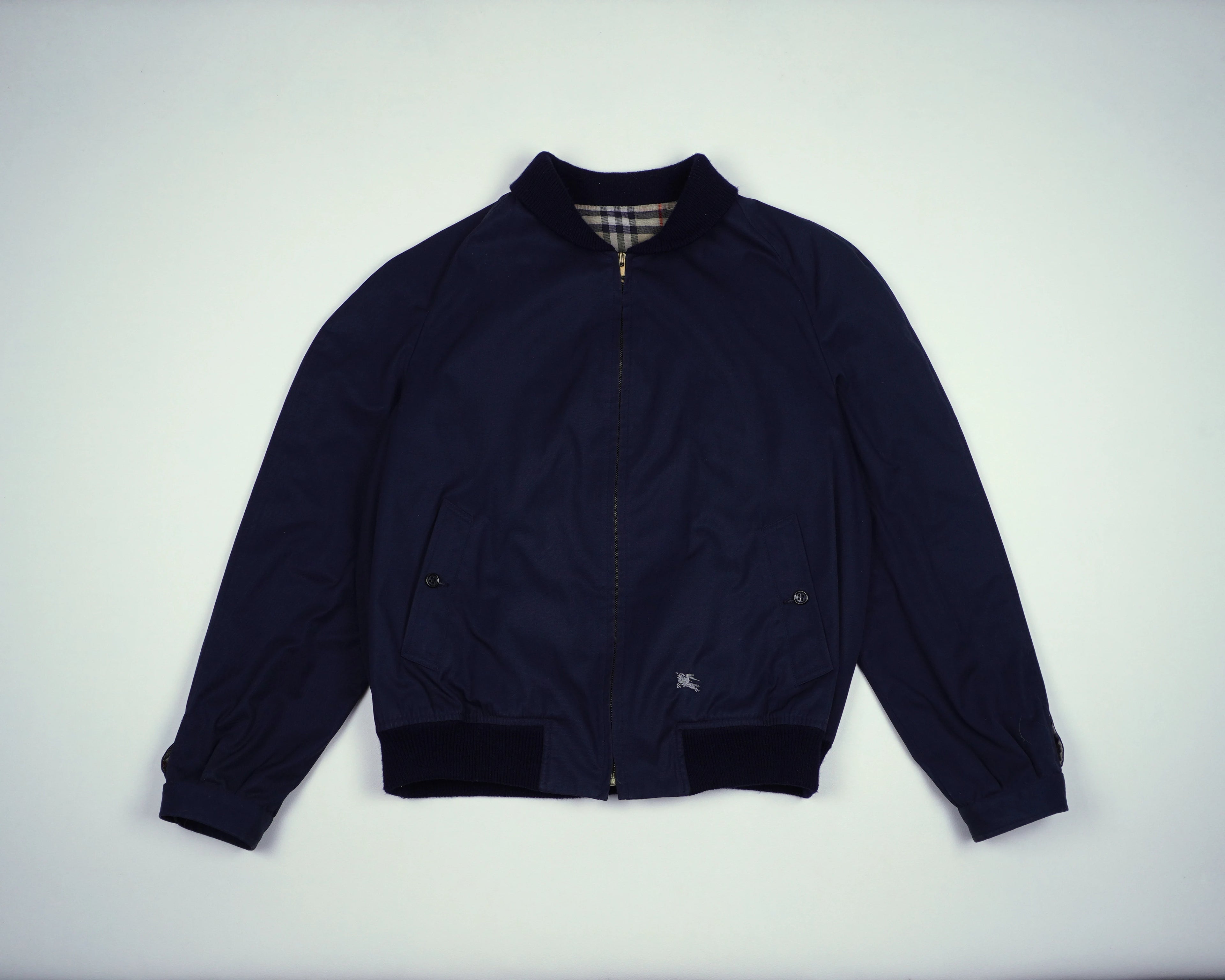 Burberry Navy Bomber Jacket L Polyester, Cotton