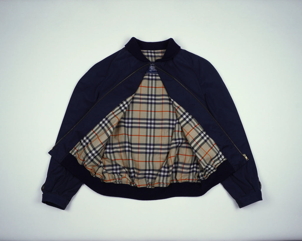 Burberry Navy Bomber Jacket L Polyester, Cotton