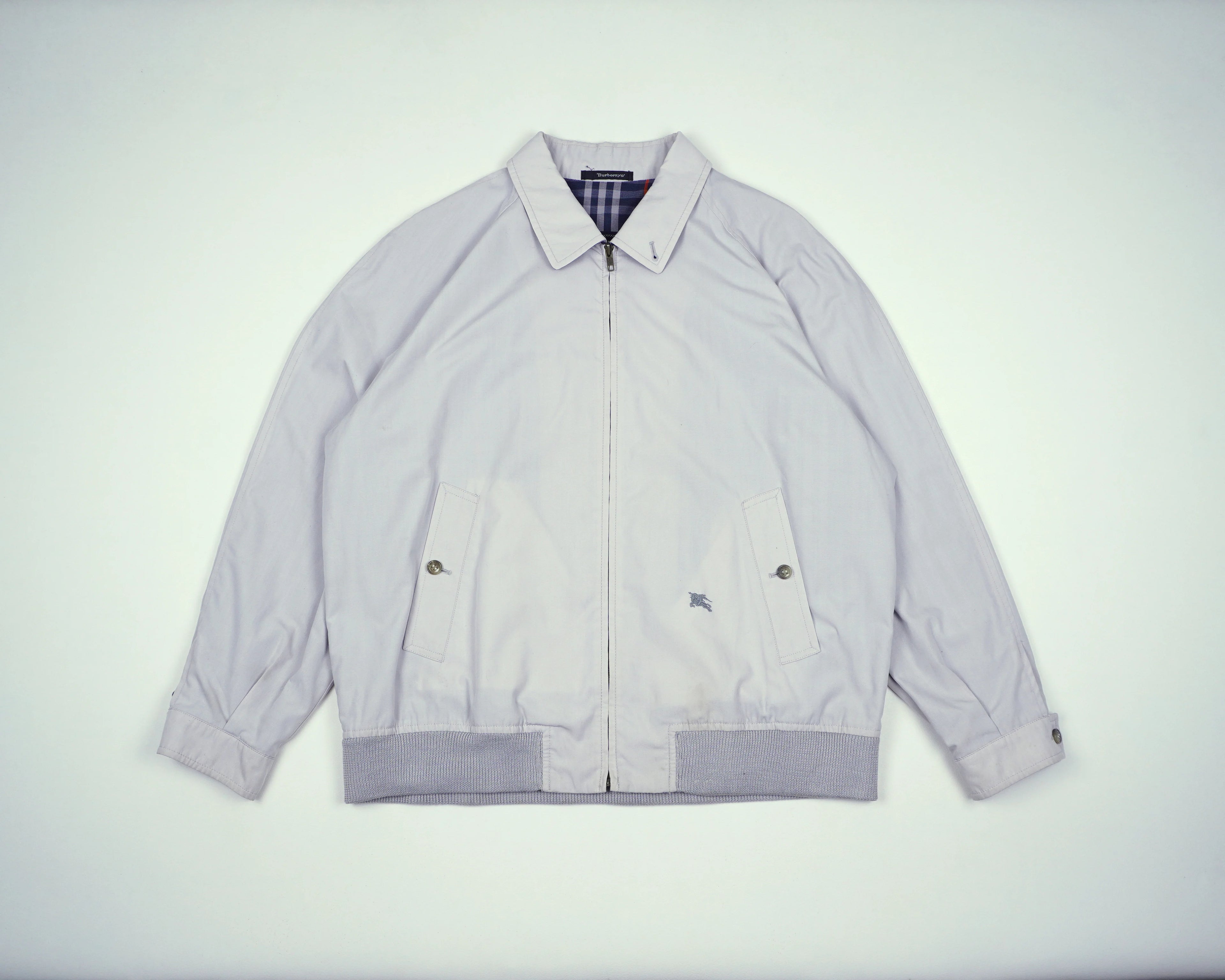 Burberry Blue Harrington Jacket M Polyester, Cotton