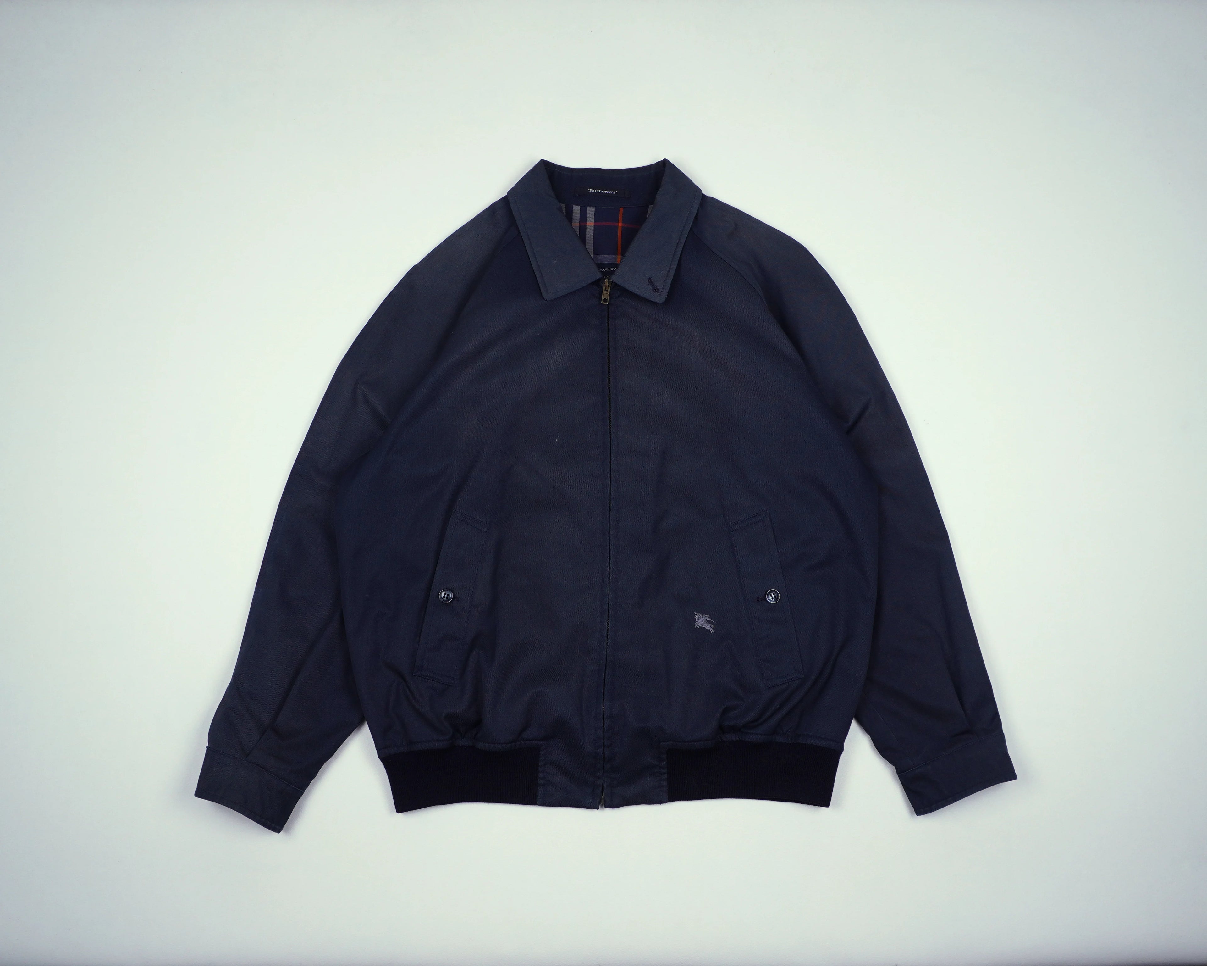 Burberry Navy Harrington Jacket M Polyester, Cotton