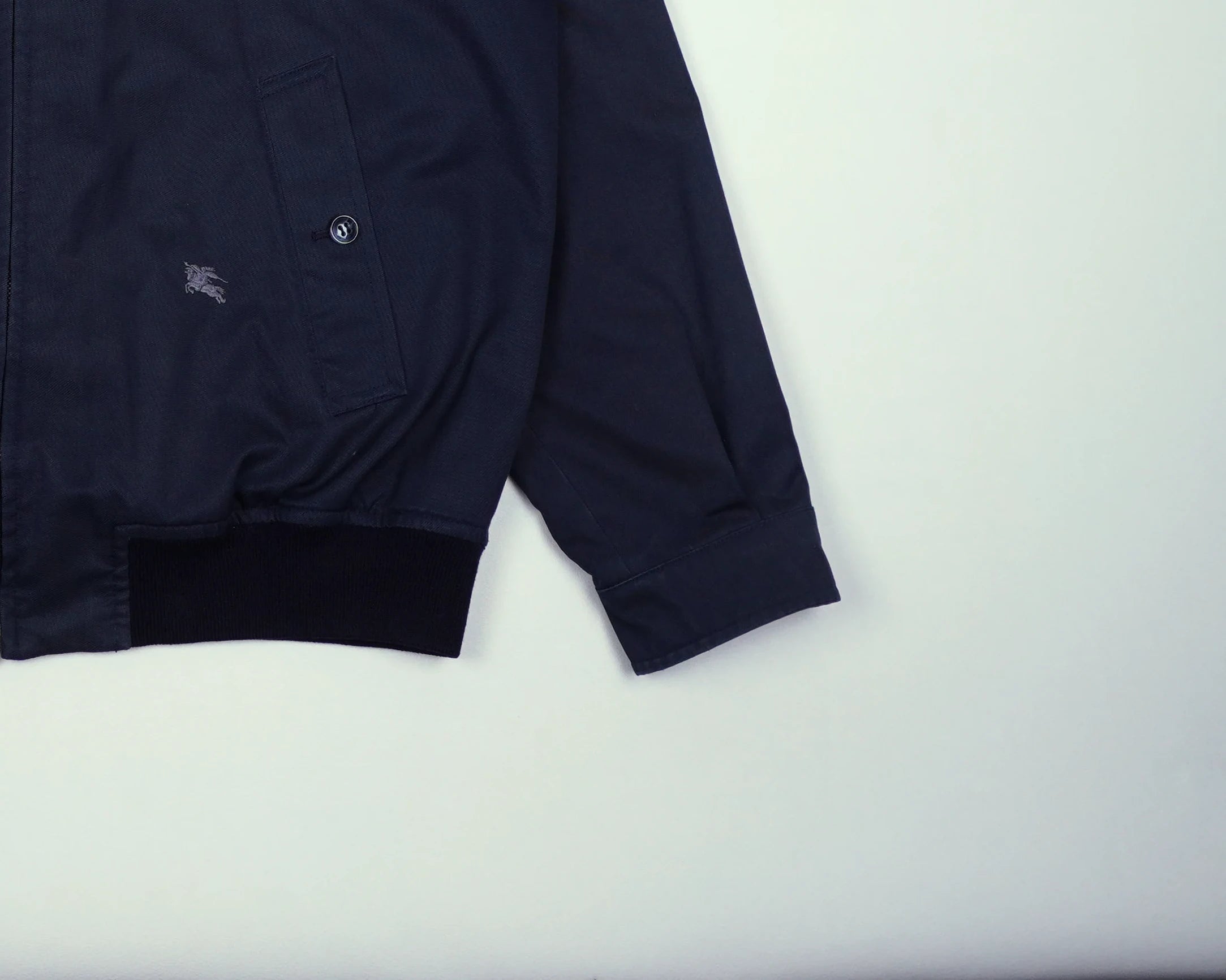 Burberry Navy Harrington Jacket M Polyester, Cotton