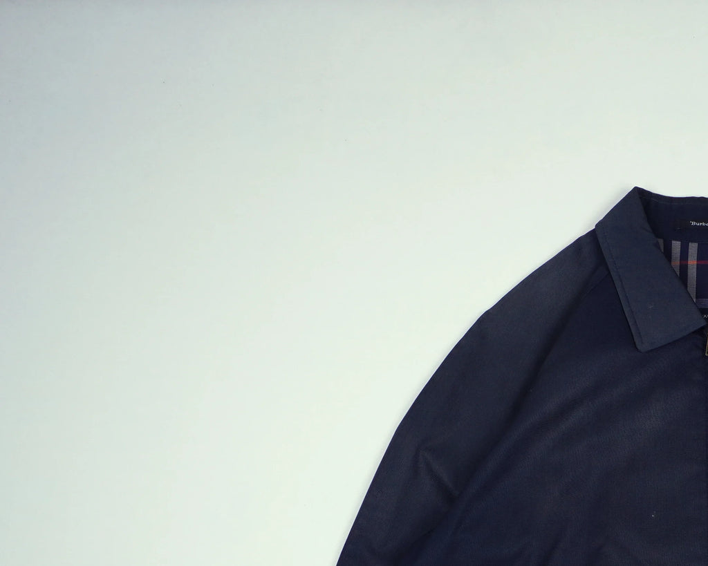 Burberry Navy Harrington Jacket M Polyester, Cotton