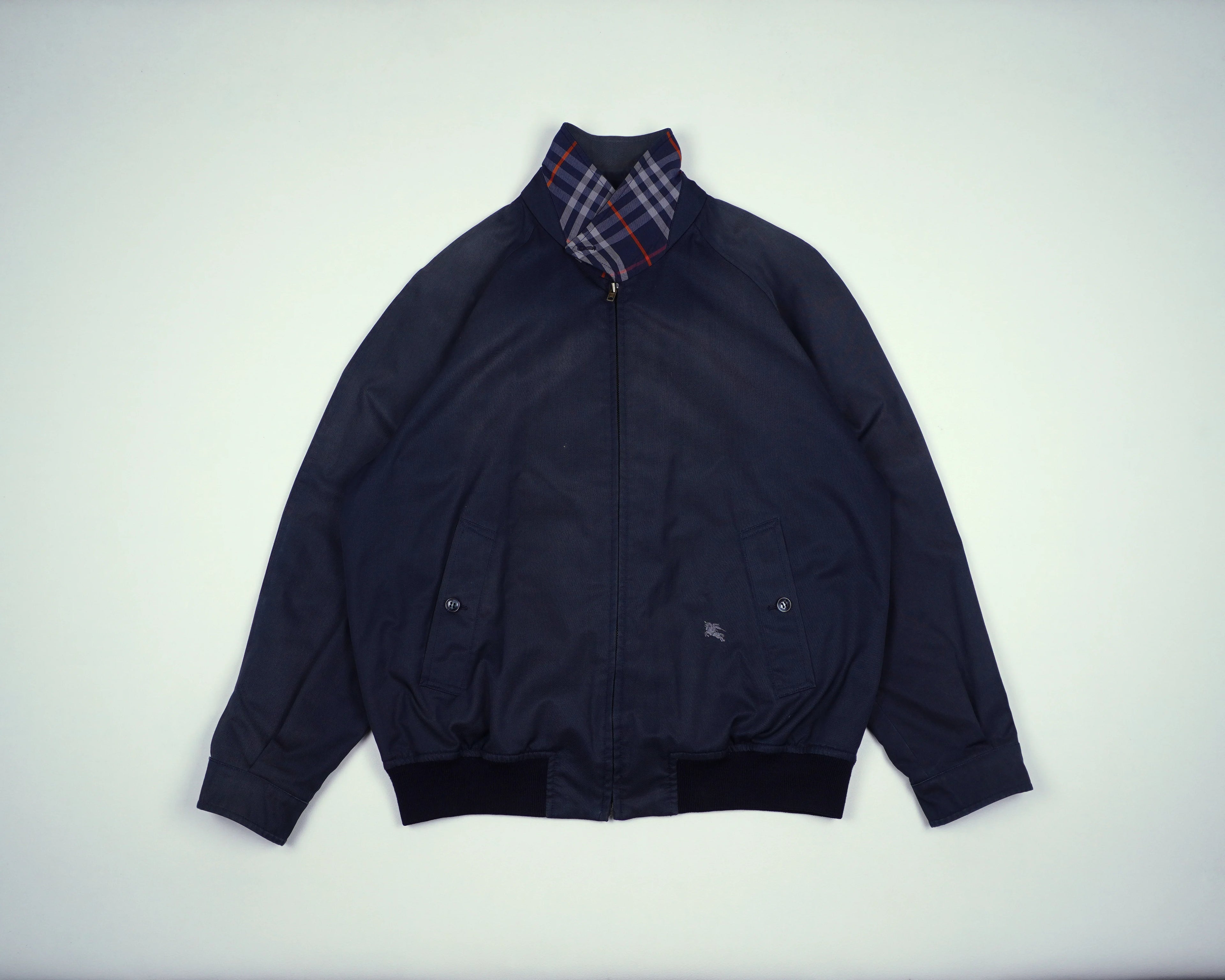 Burberry Navy Harrington Jacket M Polyester, Cotton