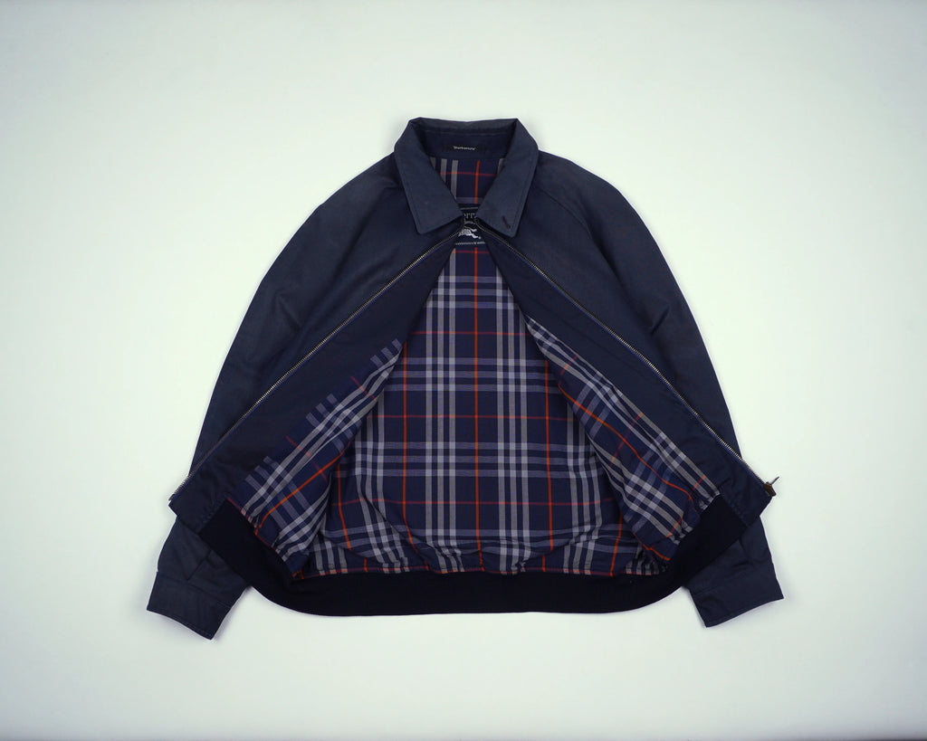 Burberry Navy Harrington Jacket M Polyester, Cotton