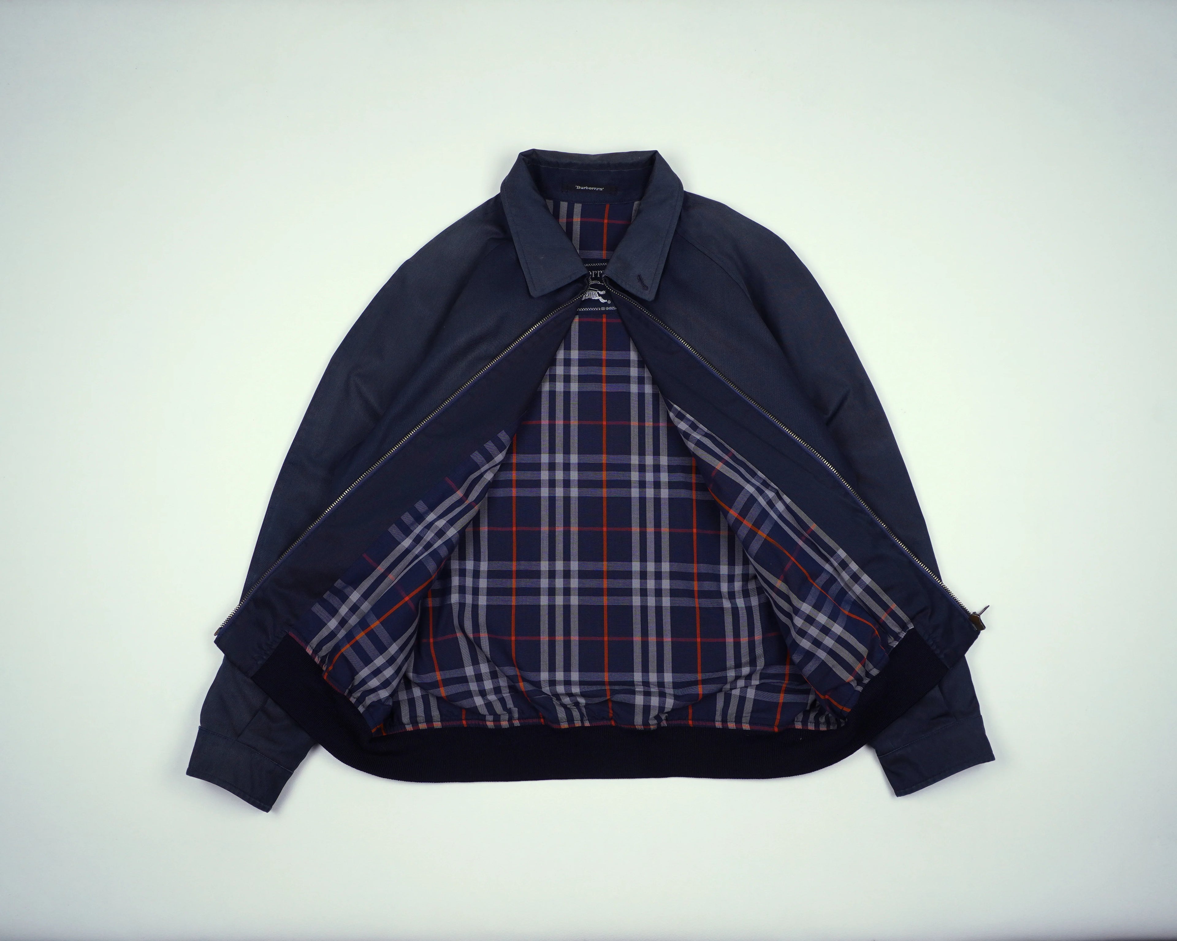 Burberry Navy Harrington Jacket M Polyester, Cotton