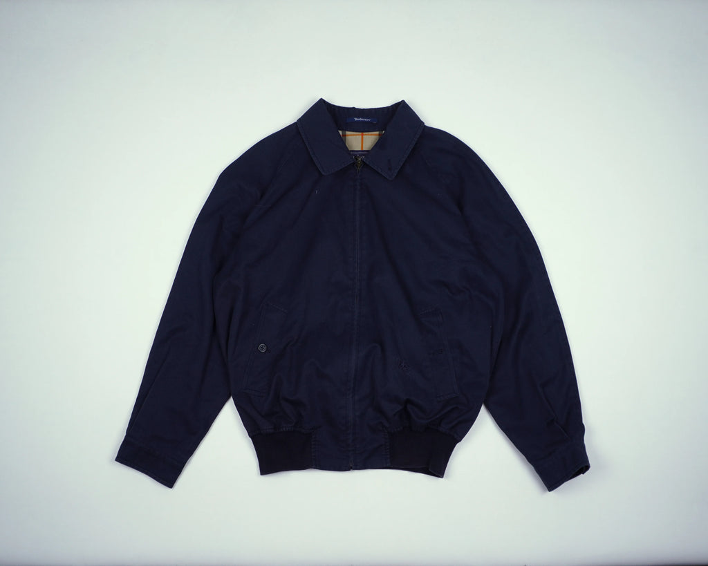 Burberry Navy Harrington Jacket M Polyester, Cotton