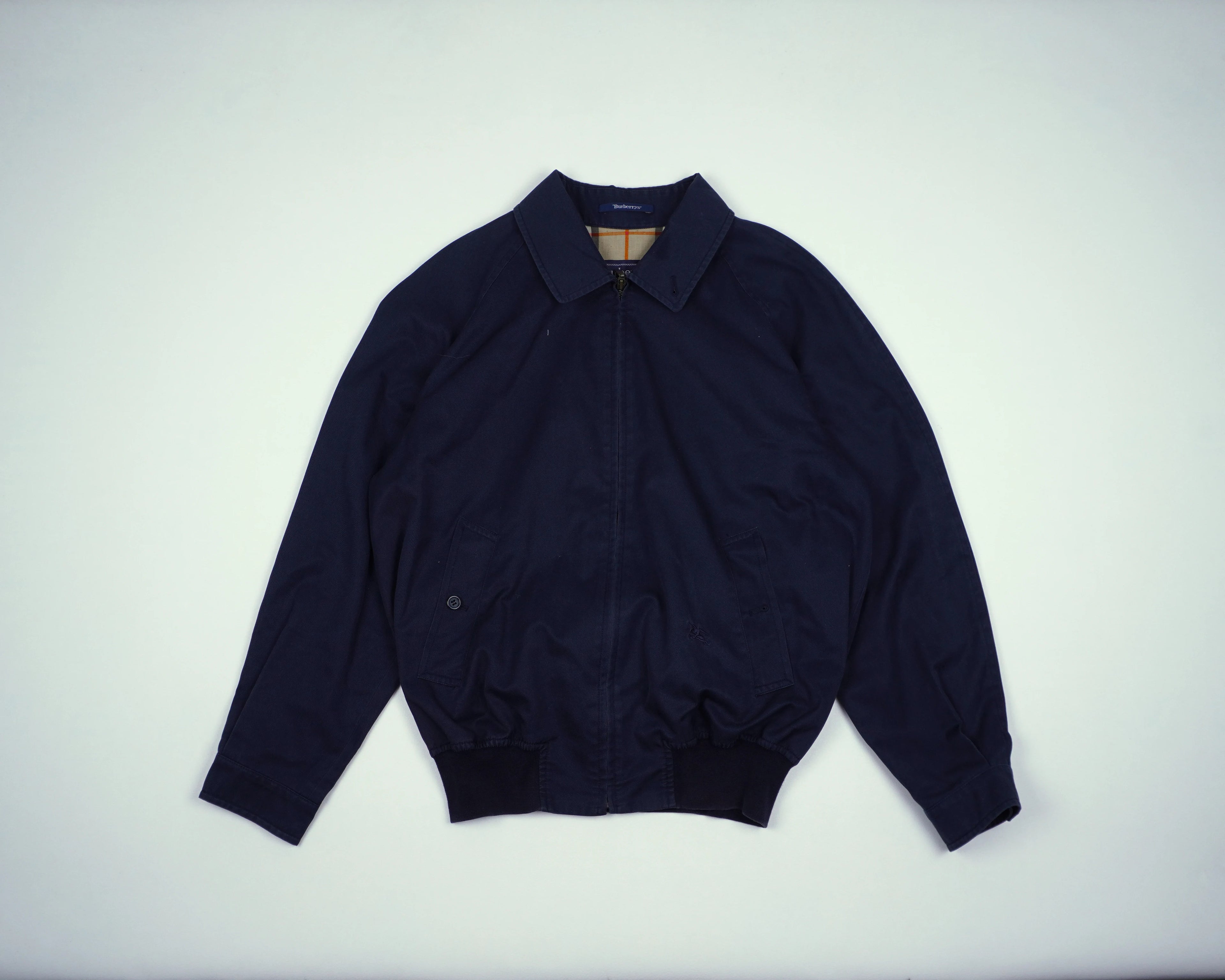 Burberry Navy Harrington Jacket M Polyester, Cotton