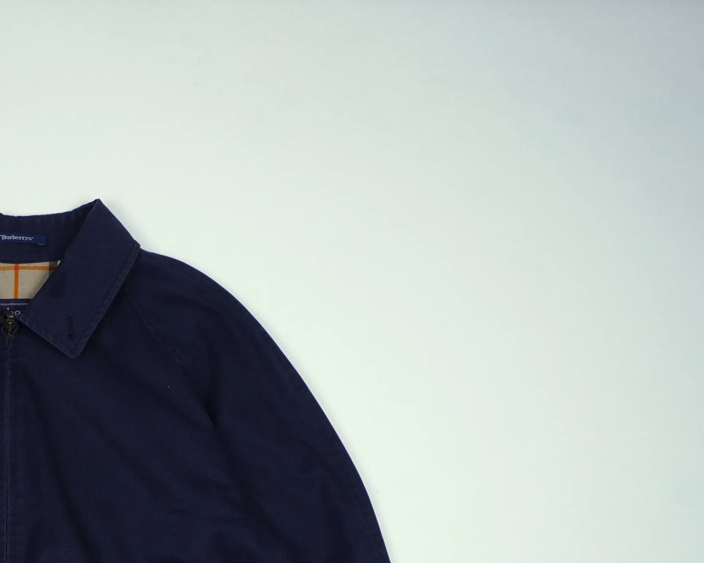 Burberry Navy Harrington Jacket M Polyester, Cotton