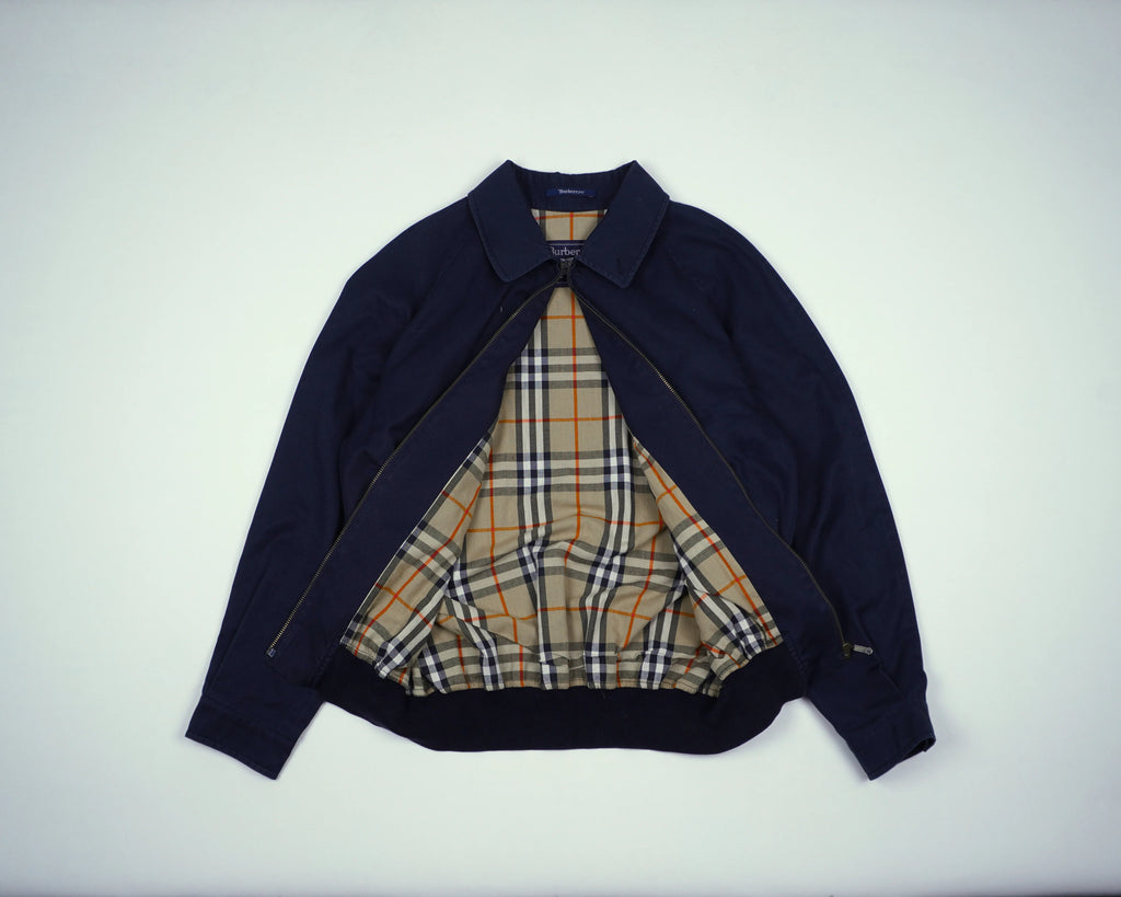 Burberry Navy Harrington Jacket M Polyester, Cotton