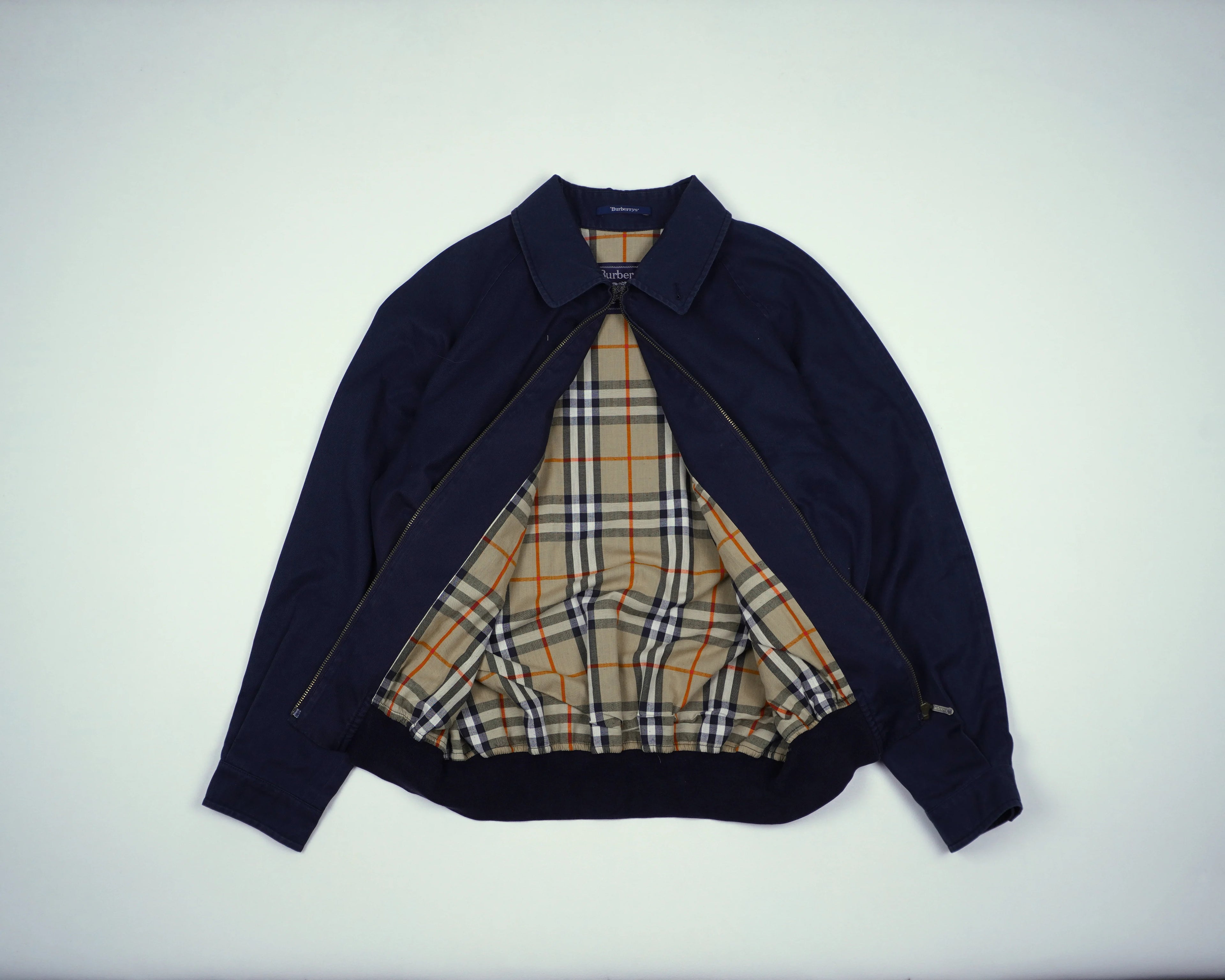 Burberry Navy Harrington Jacket M Polyester, Cotton