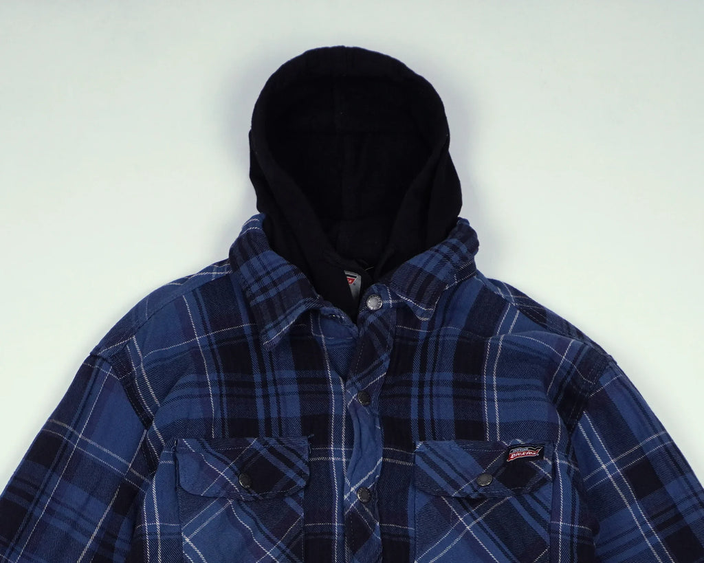 Dickies Blue Hooded Shirt Jacket L Cotton