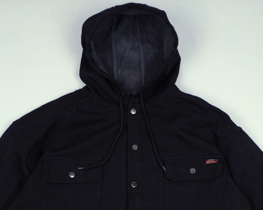 Dickies Black Hooded Shirt Jacket L Cotton