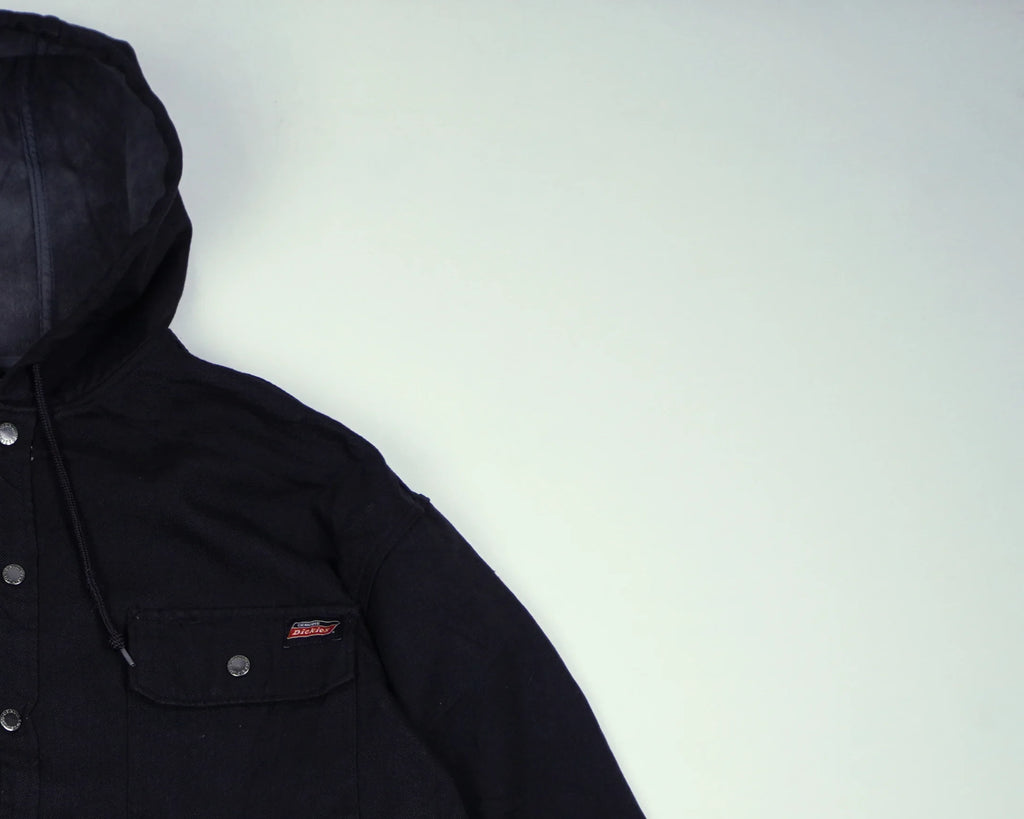 Dickies Black Hooded Shirt Jacket L Cotton