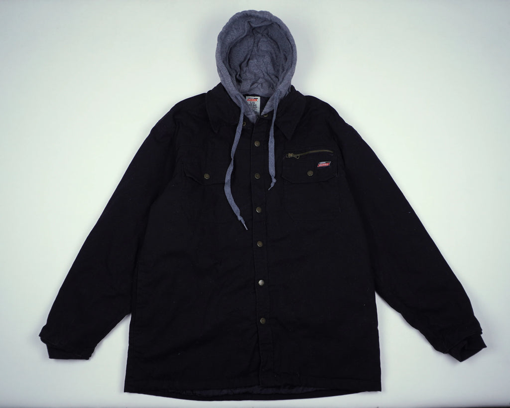 Dickies Black Hooded Shirt Jacket M Cotton