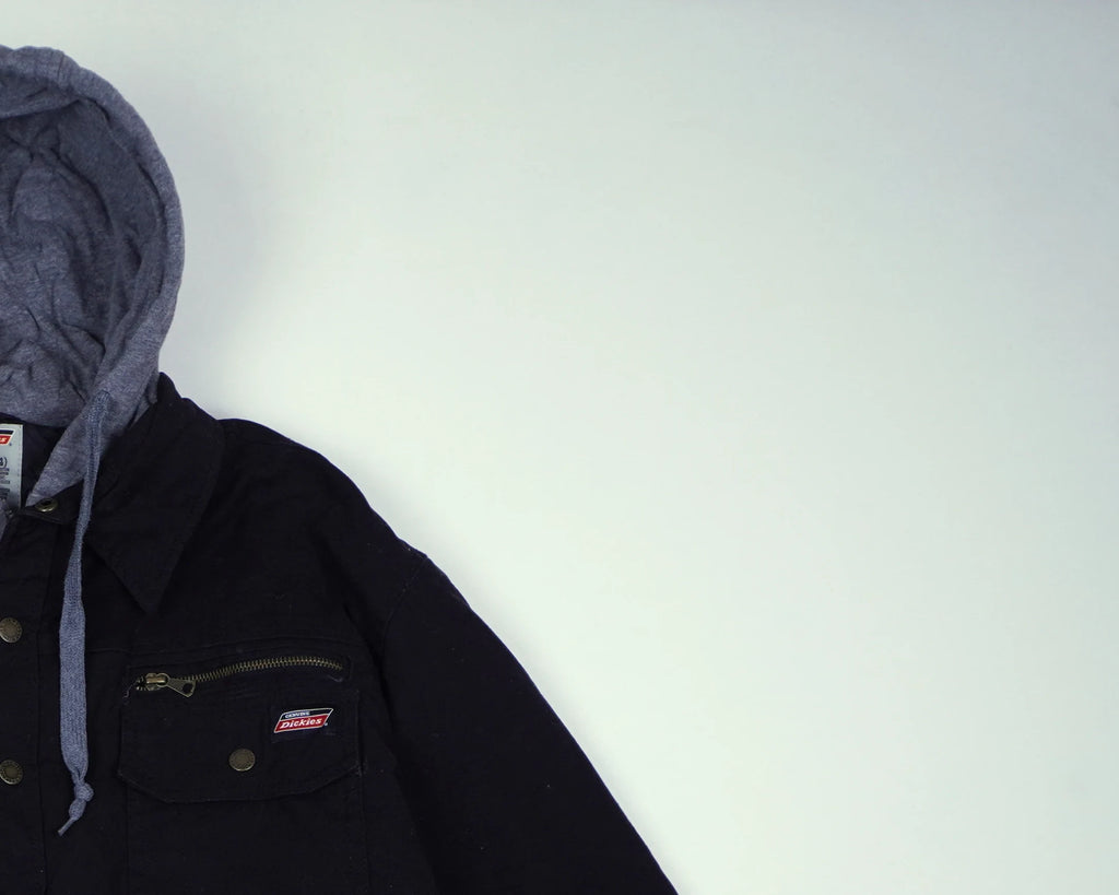 Dickies Black Hooded Shirt Jacket M Cotton