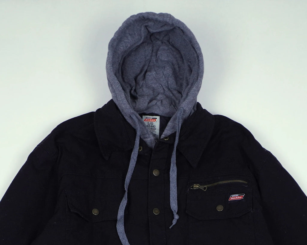 Dickies Black Hooded Shirt Jacket M Cotton