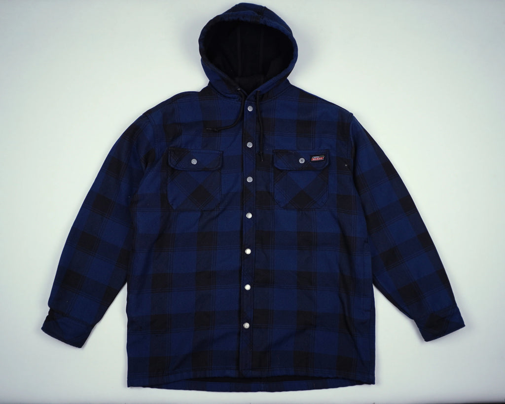 Dickies Blue Hooded Shirt Jacket M Flannel