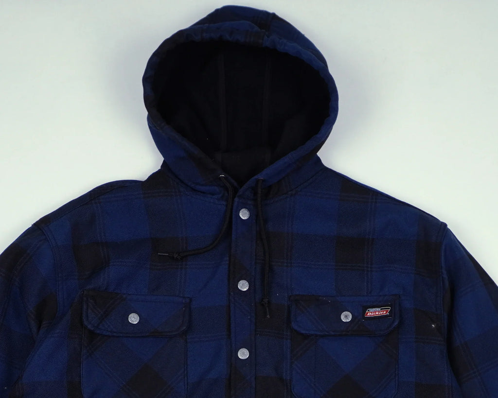 Dickies Blue Hooded Shirt Jacket M Flannel