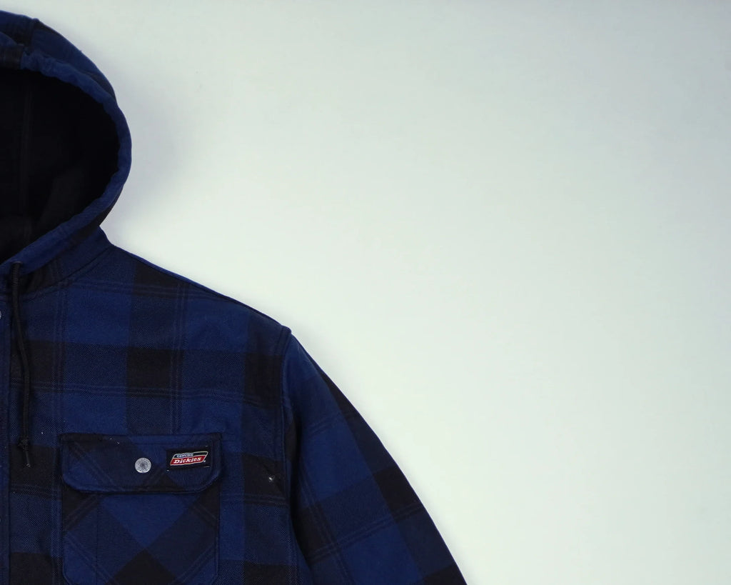 Dickies Blue Hooded Shirt Jacket M Flannel