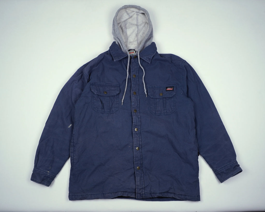 Dickies Blue Hooded Shirt Jacket L Cotton