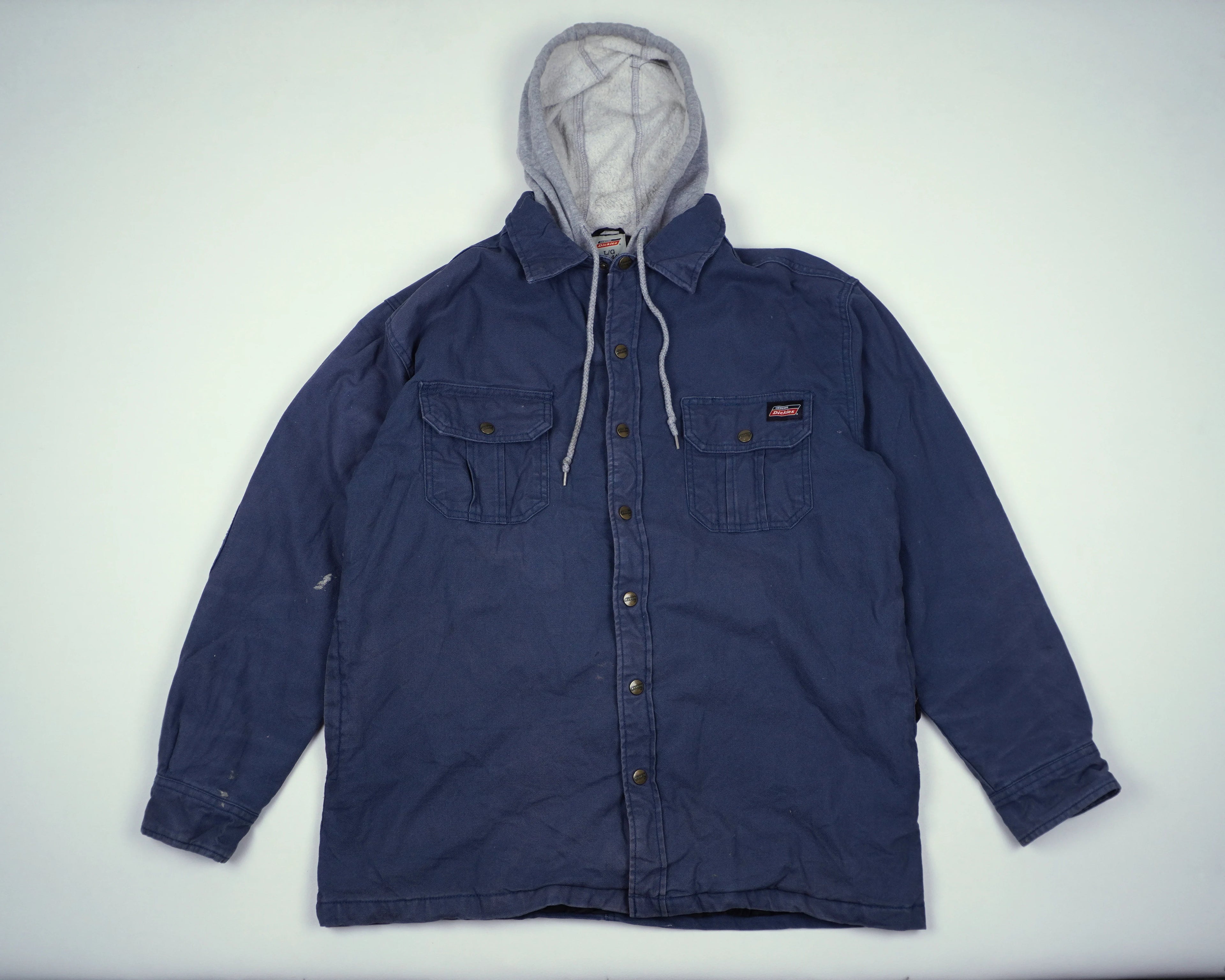 Dickies Blue Hooded Shirt Jacket L Cotton