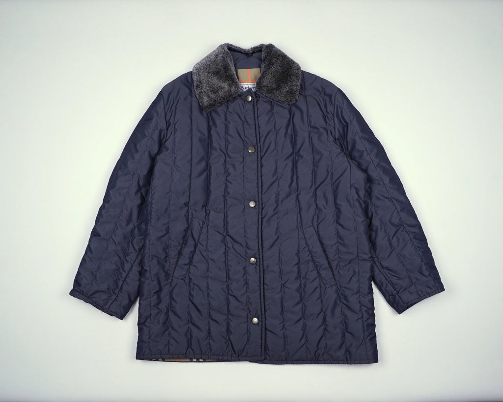 Burberry Navy Coat L Faux fur