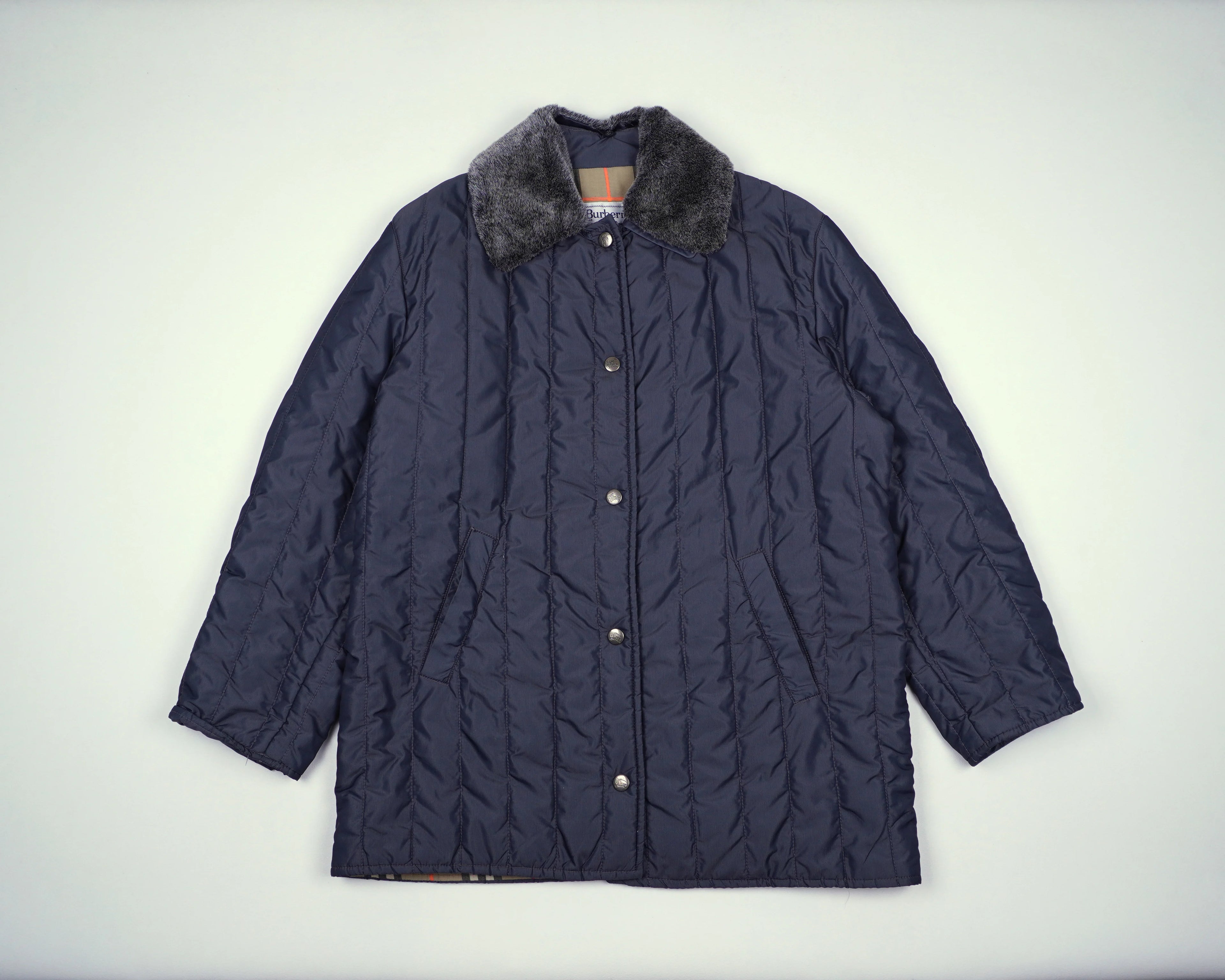 Burberry Navy Coat L Faux fur