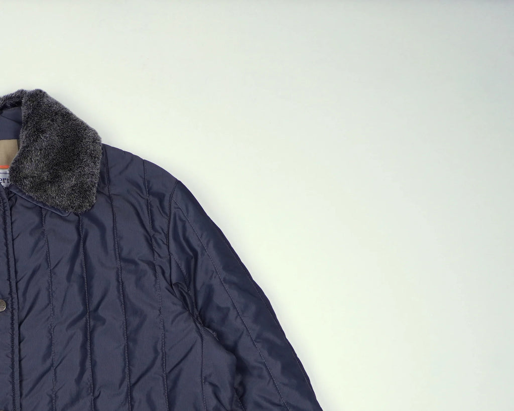 Burberry Navy Coat L Faux fur