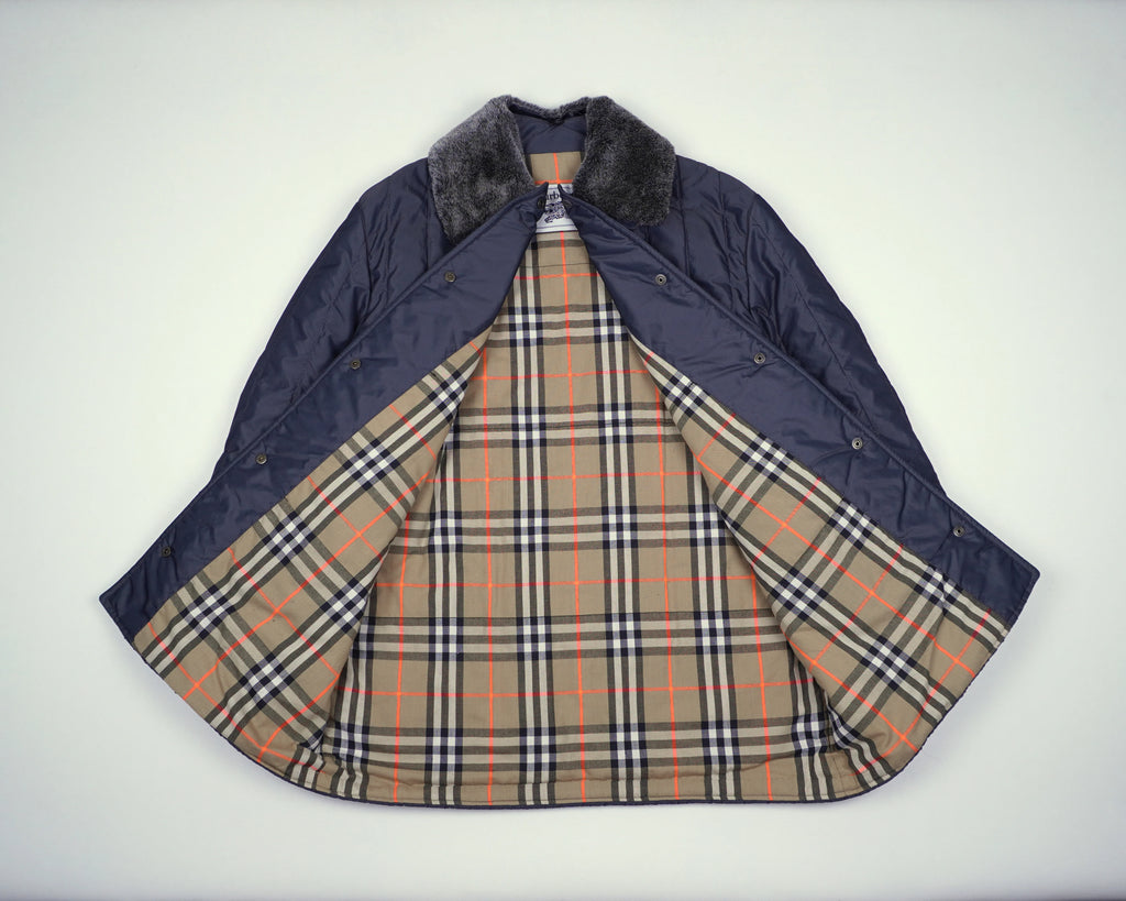 Burberry Navy Coat L Faux fur