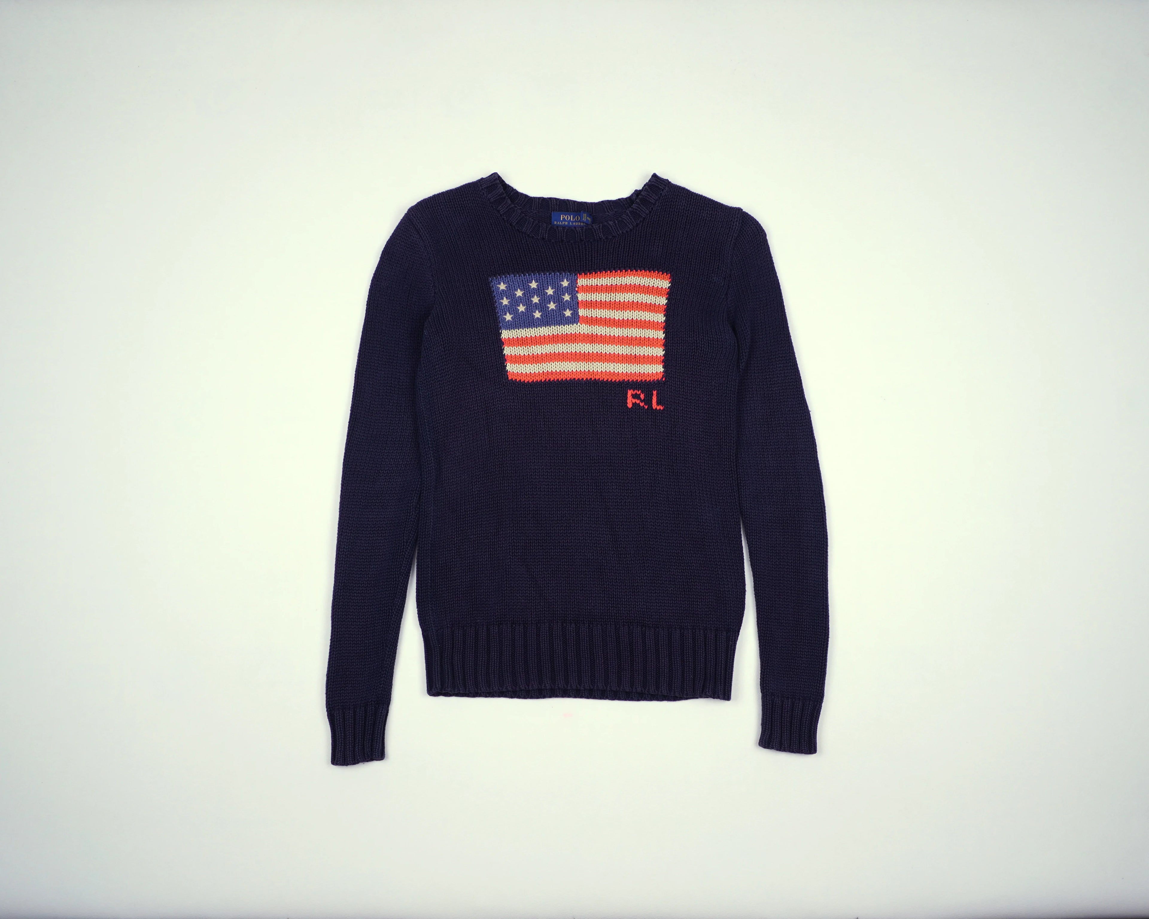Ralph Lauren Navy Flag Sweater Xs Cotton