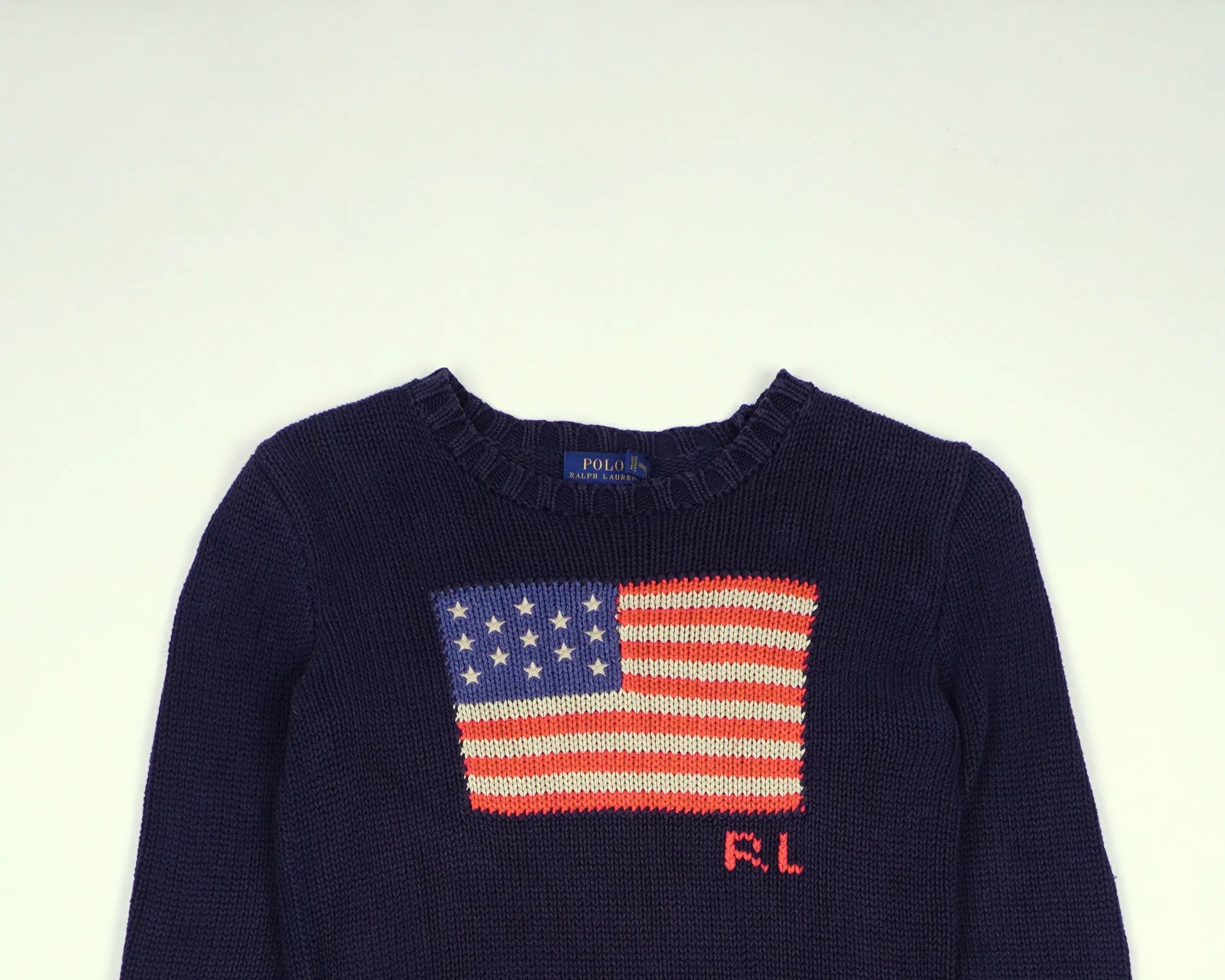 Ralph Lauren Navy Flag Sweater Xs Cotton