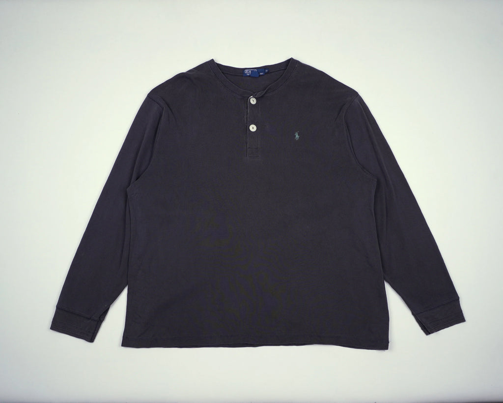 Ralph Lauren Navy Long Sleeve Henley Shirt L Cotton