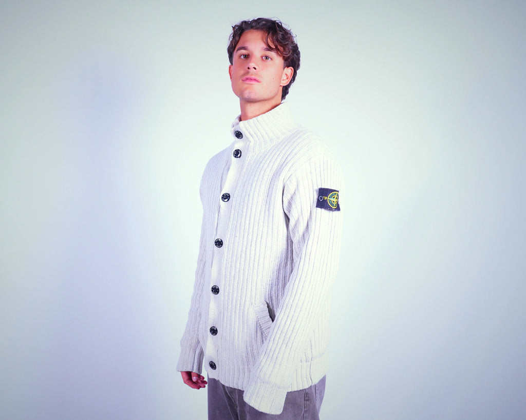 Stone Island White Cardigan L