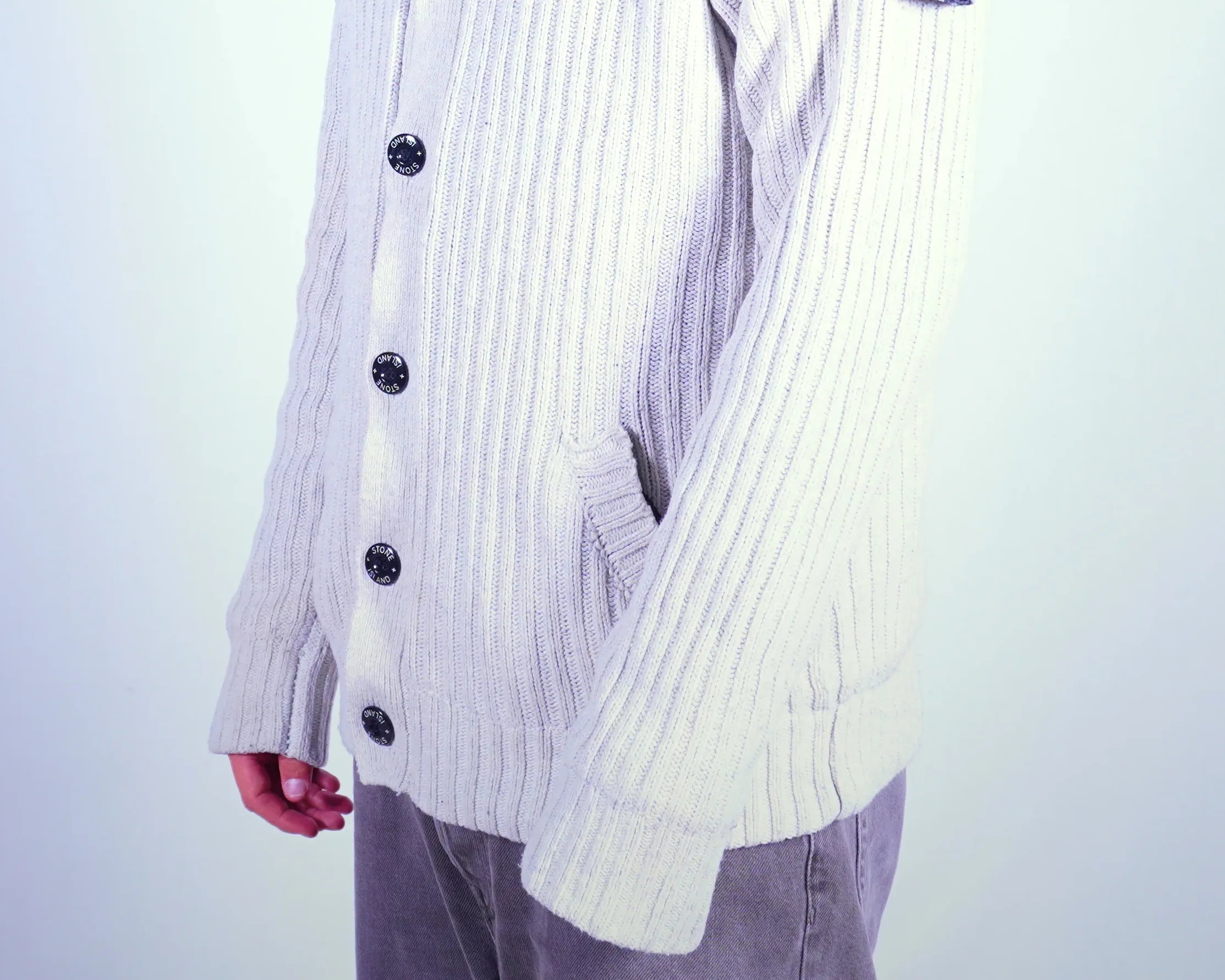 Stone Island White Cardigan L
