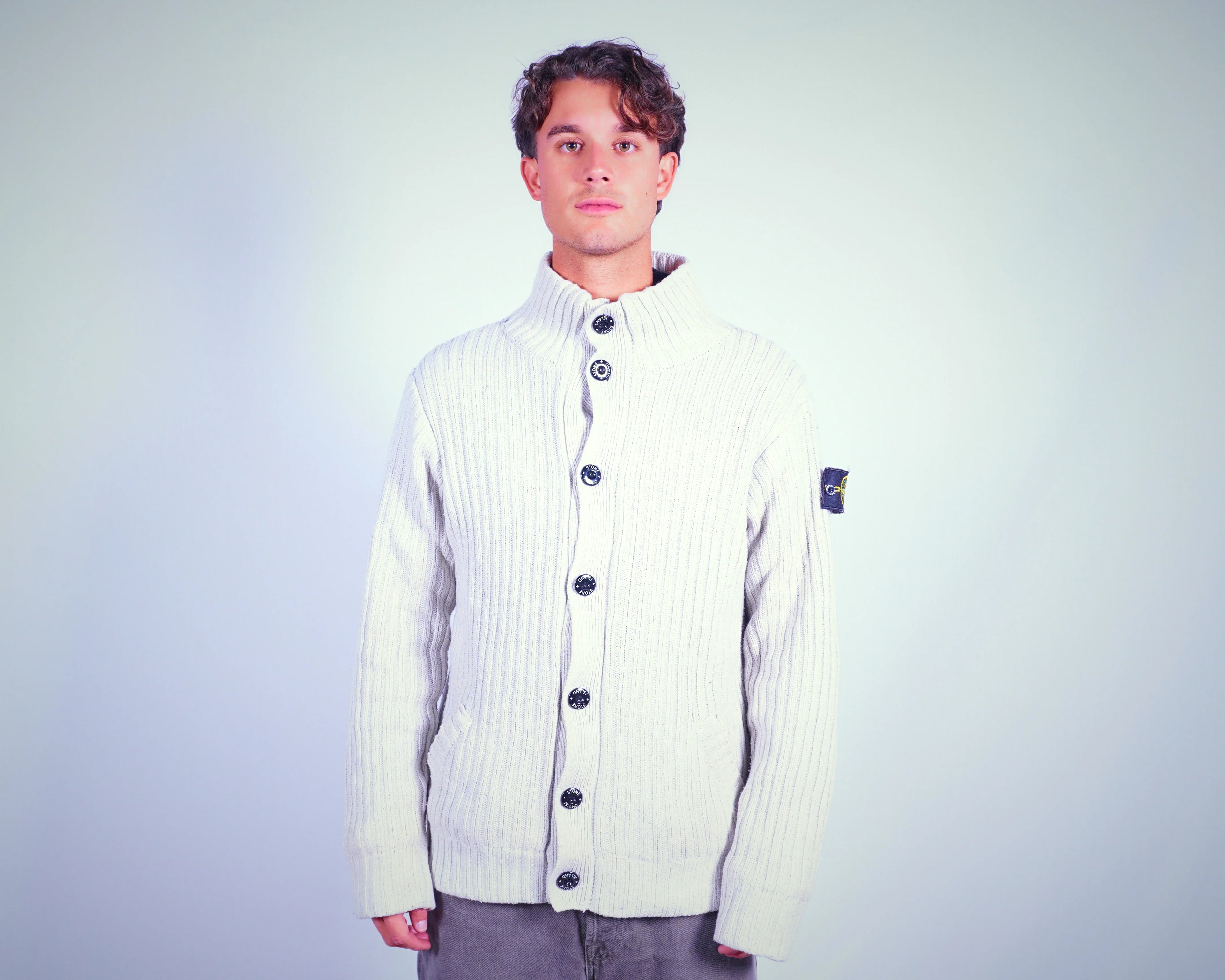 Stone Island White Cardigan L
