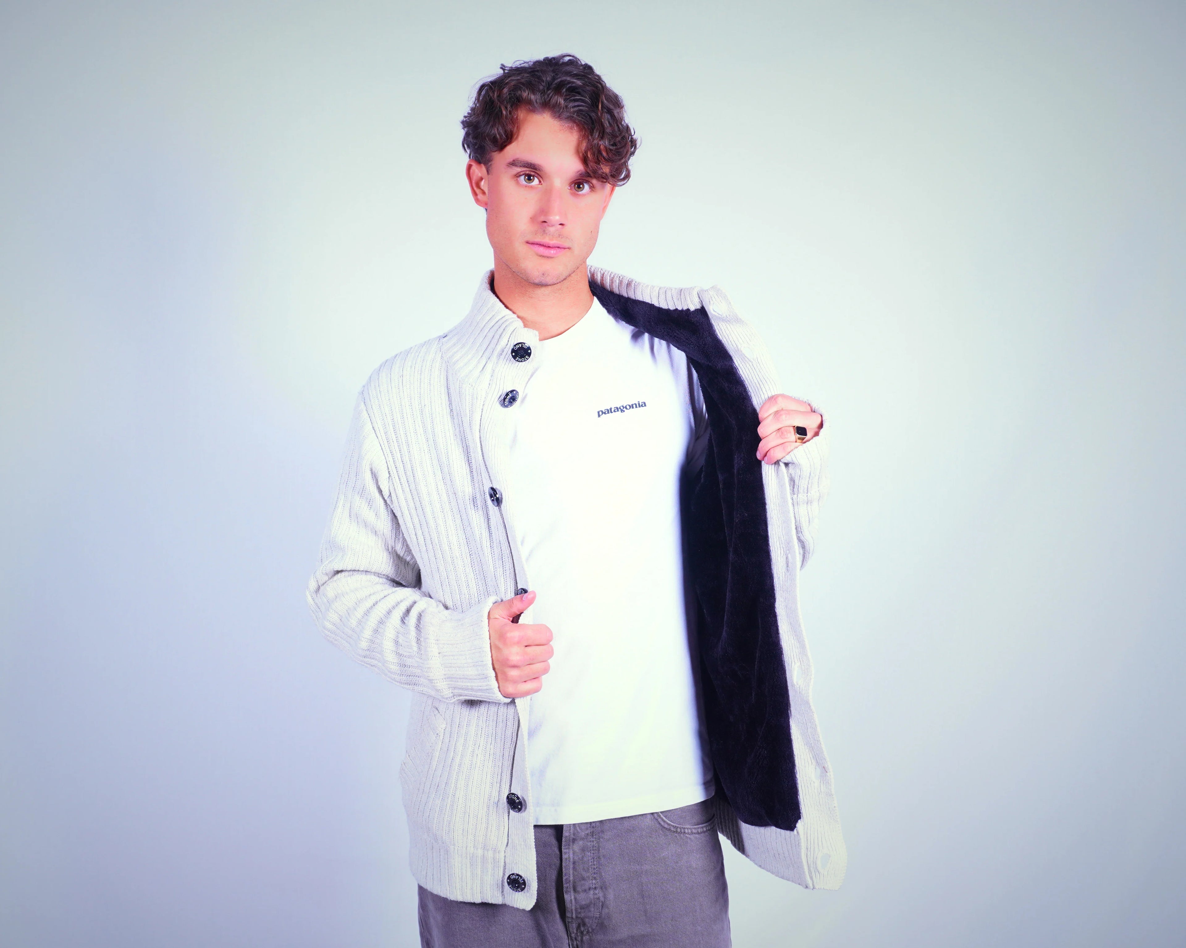 Stone Island White Cardigan L