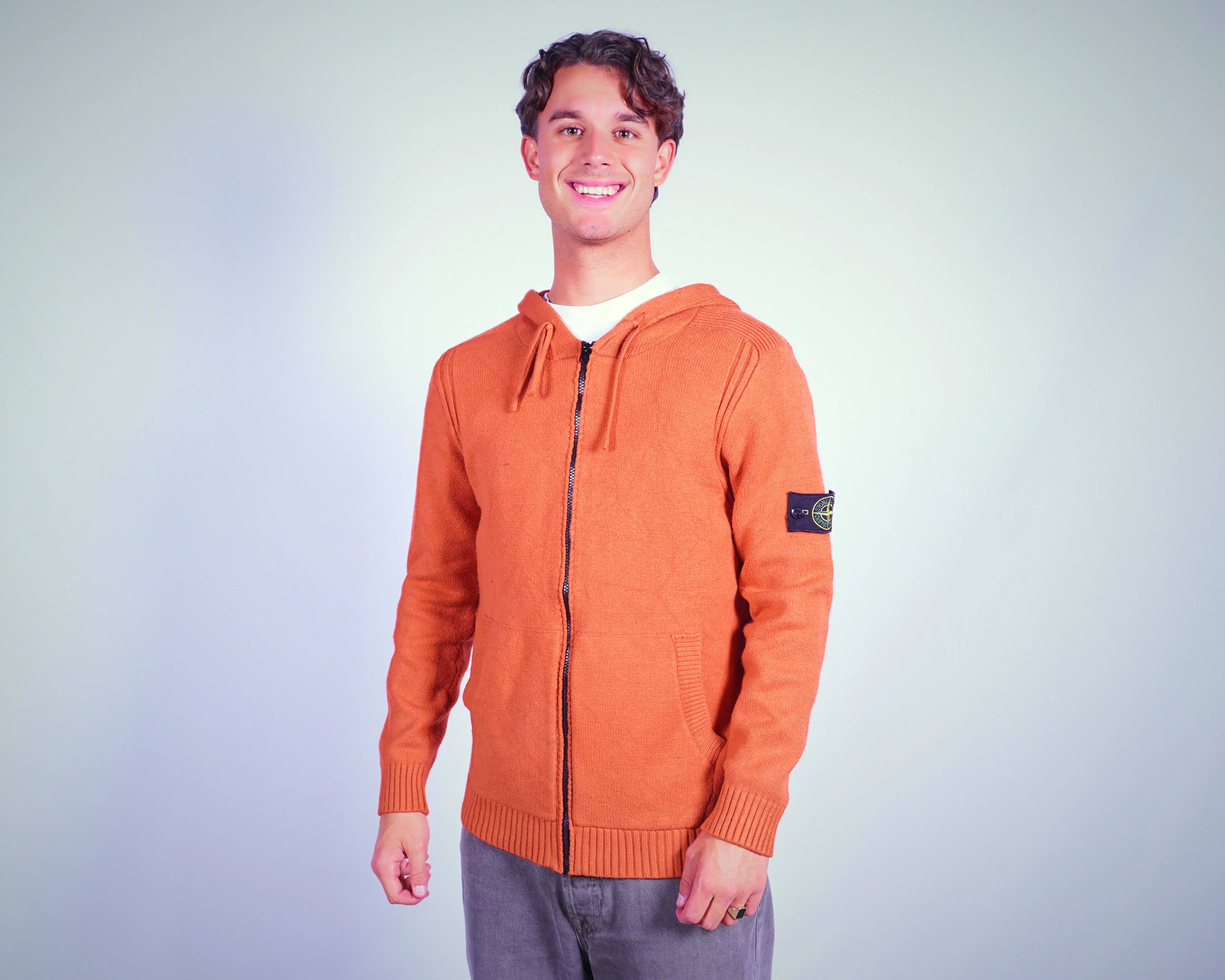 Stone Island Orange Hooded Sweatshirt M