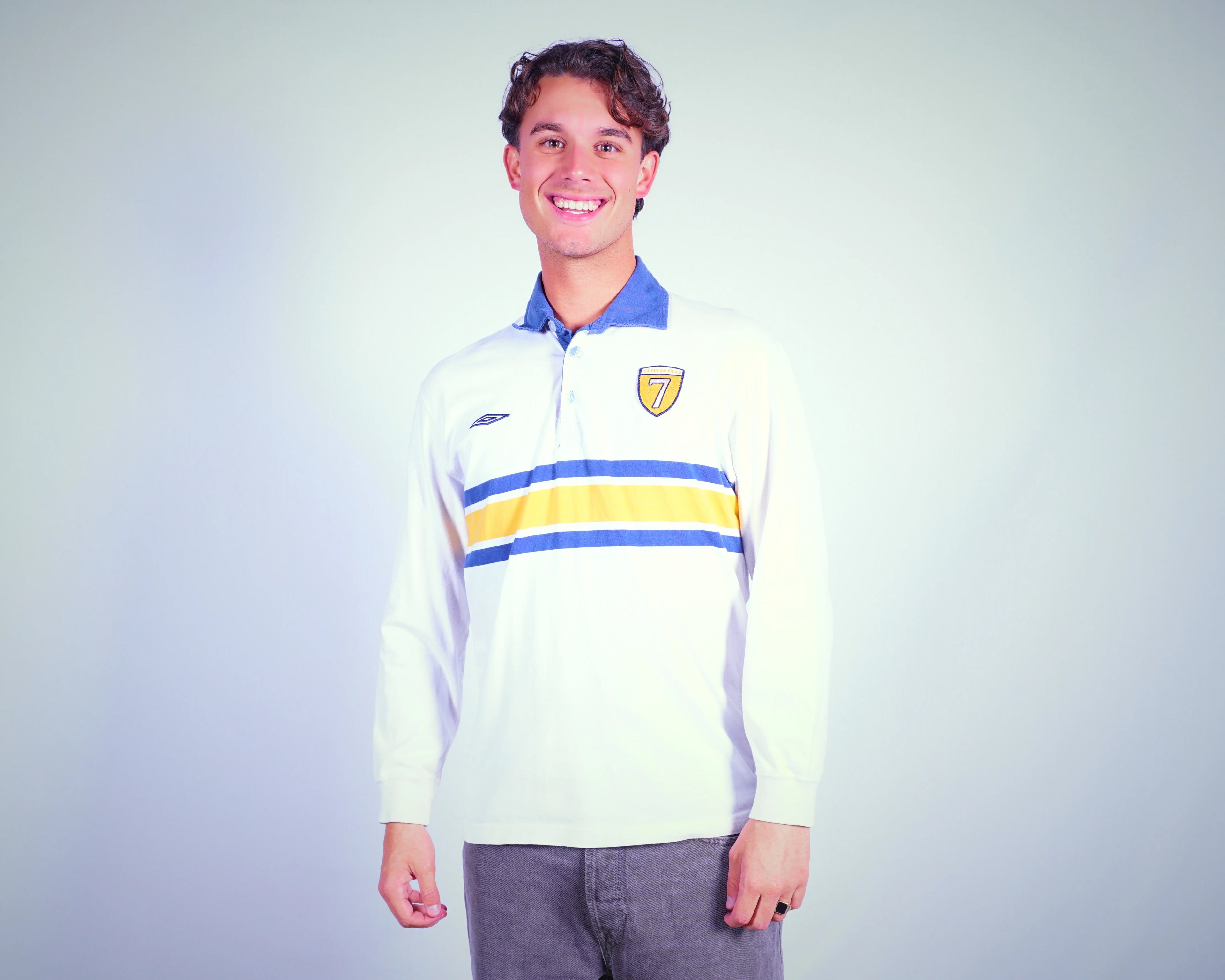 Umbro White Long-sleeve Rugby Polo Shirt S