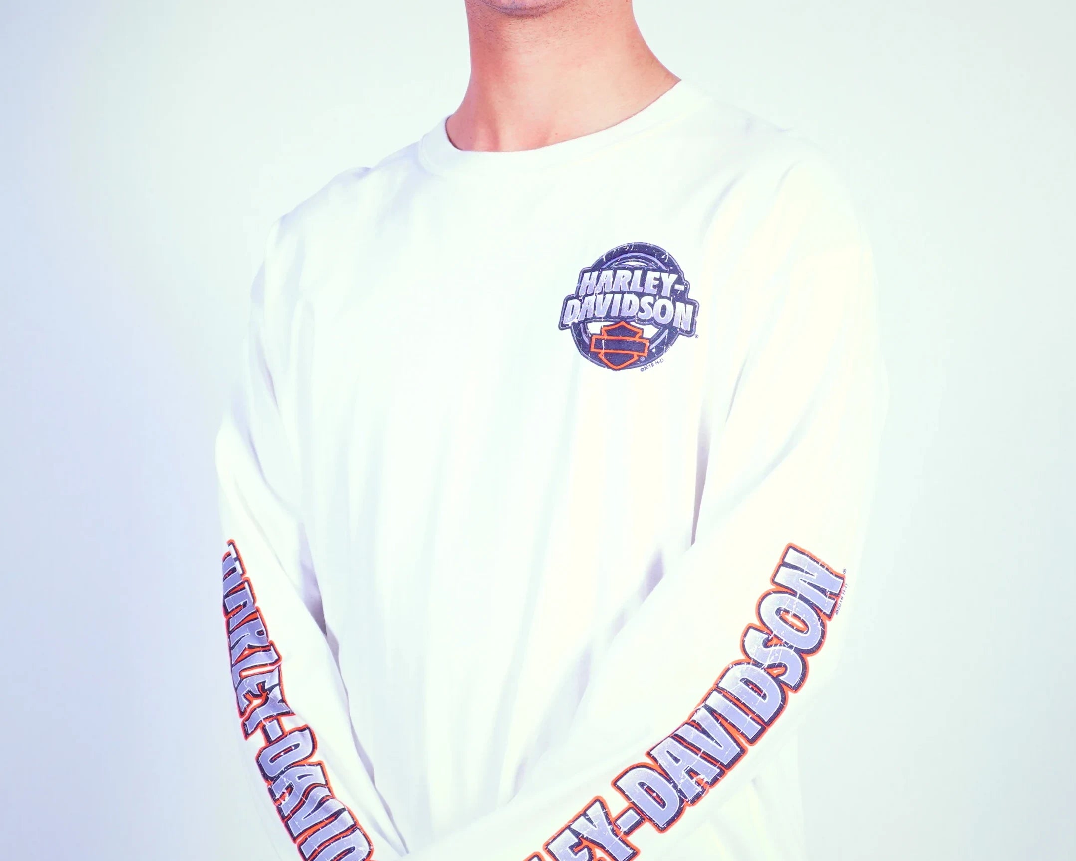 Harley-davidson White Long Sleeve T-shirt L