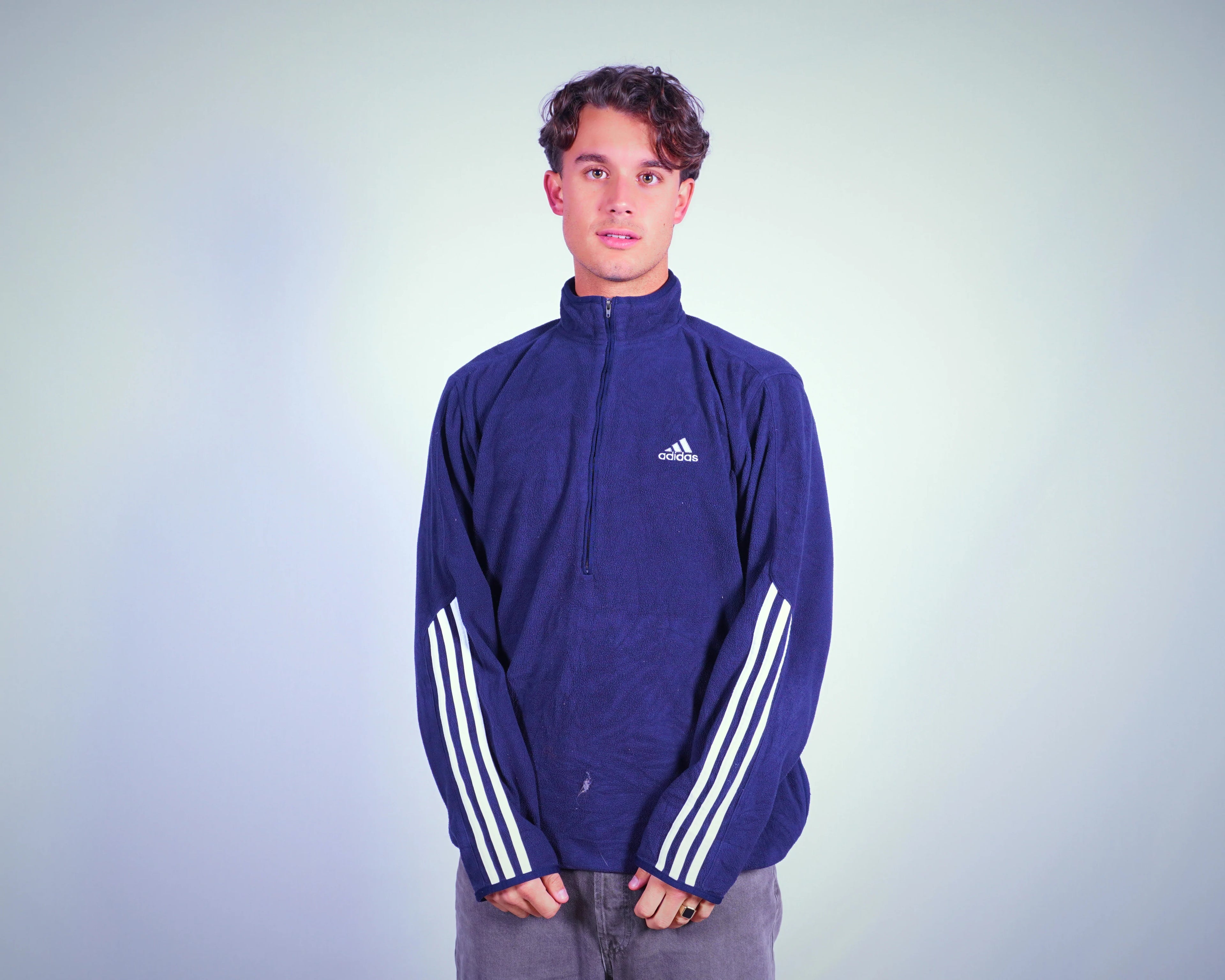 Adidas Navy Quarter-zip Fleece Sweatshirt L