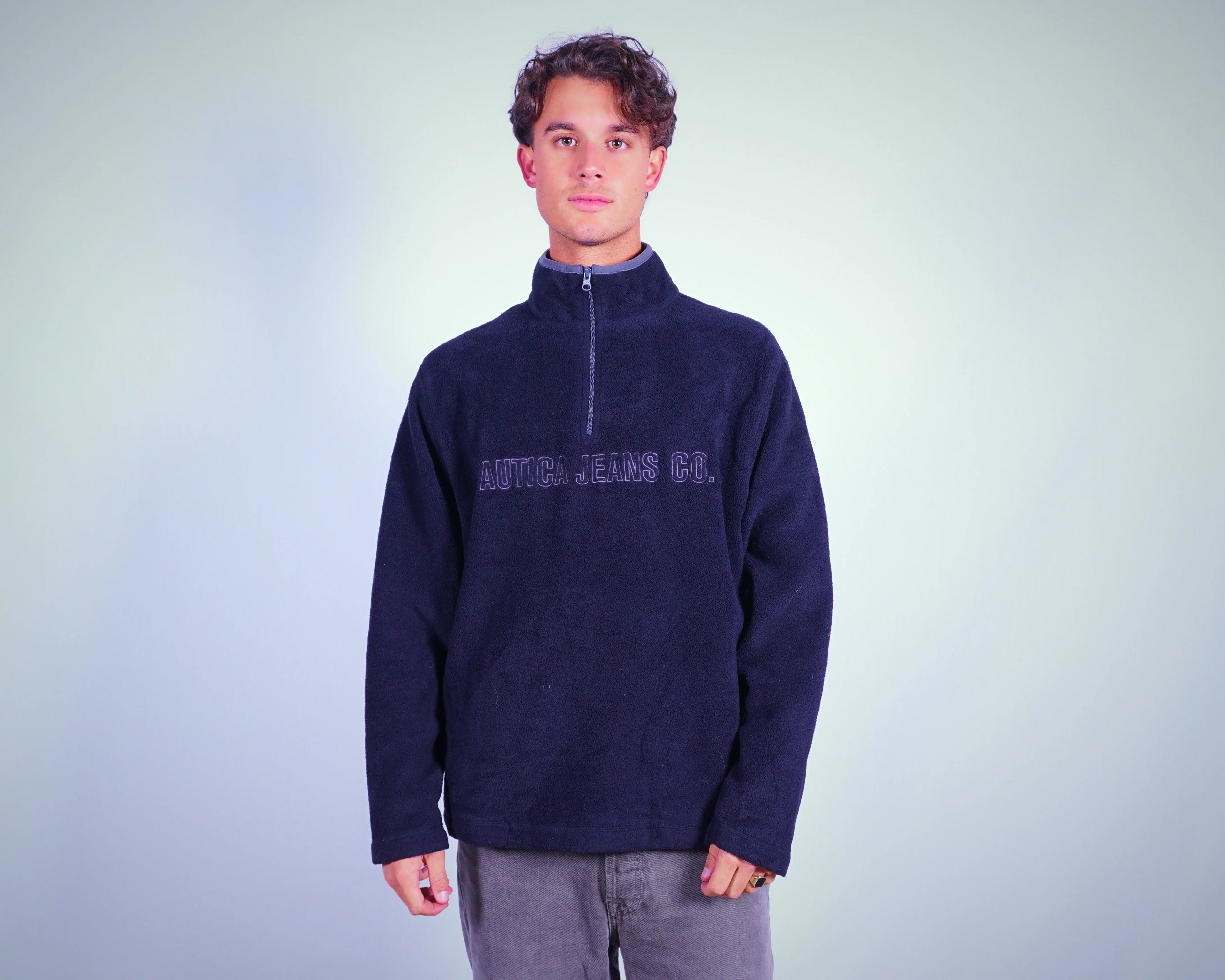 Nautica Jeans Co. Navy Quarter-zip Fleece Pullover M