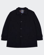 Burberry 1990's Navy Wool Overcoat - XL